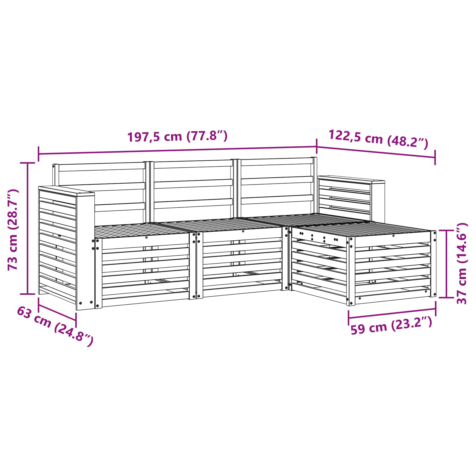 Σειρά Καναπέ Εξωτερικού 4 pcs Λευκό 197,5 x 122,5 x 73 εκ - Pakobazaar