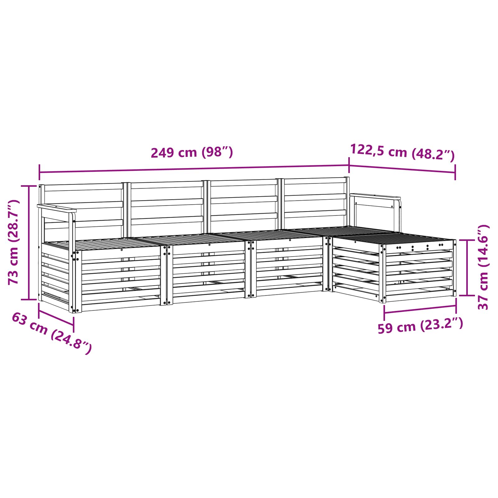 Σειρά Καναπέ Εξωτερικού 5 pcs Λευκό 249 x 122,5 x 73 εκ - Pakobazaar