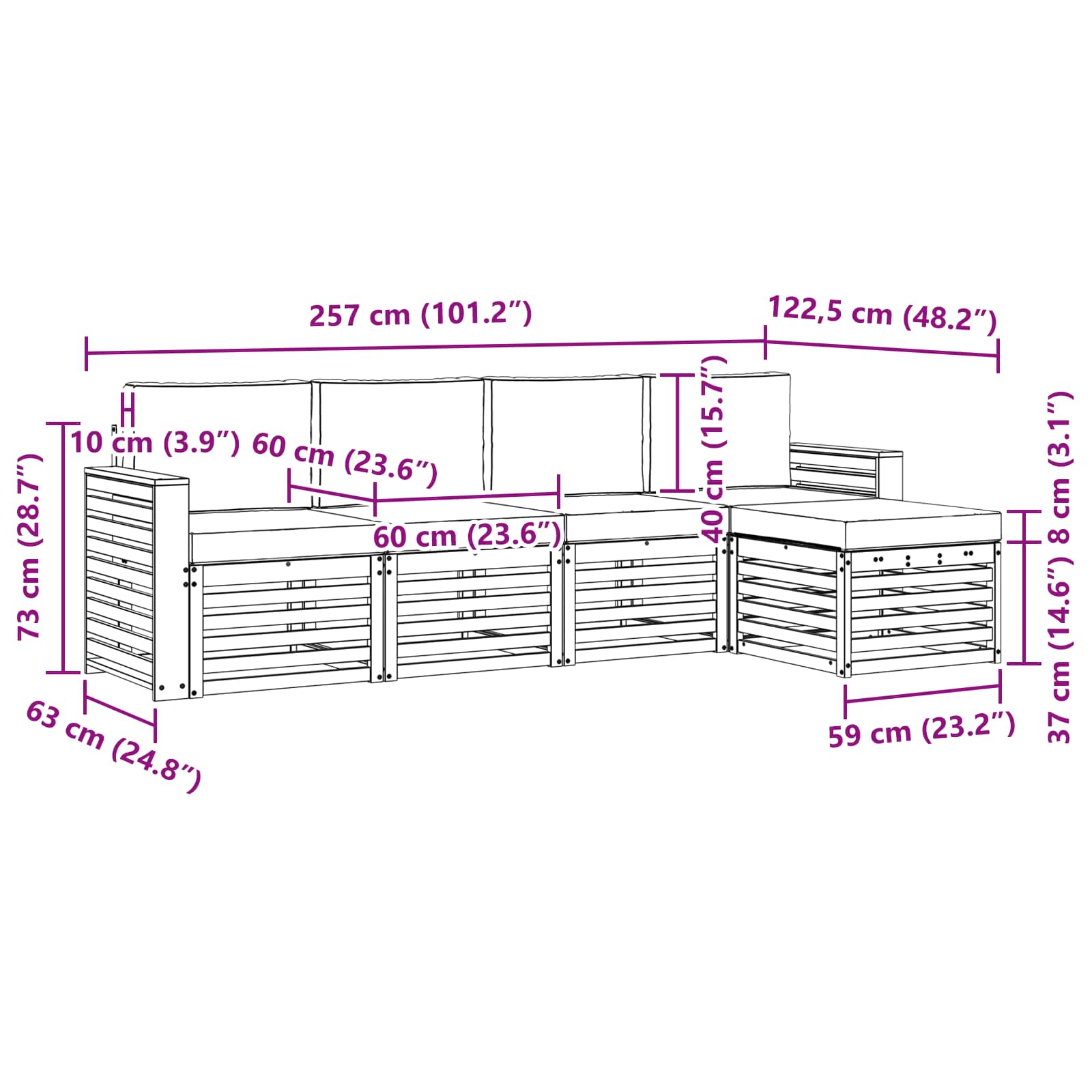 Σειρά Καναπέ Εξωτερικού 5 pcs Λευκό και Κρεμ - Pakobazaar