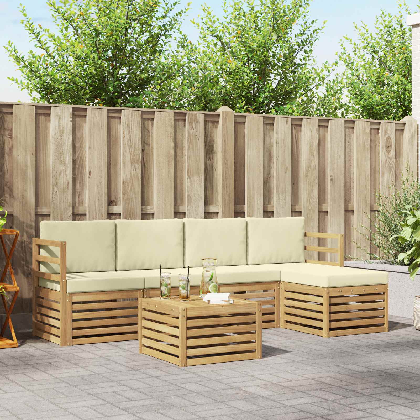 Σειρά Καναπέ Εξωτερικού 6 pcs Λευκό και Κρεμ 59 x 59 x 37 εκ - Pakobazaar