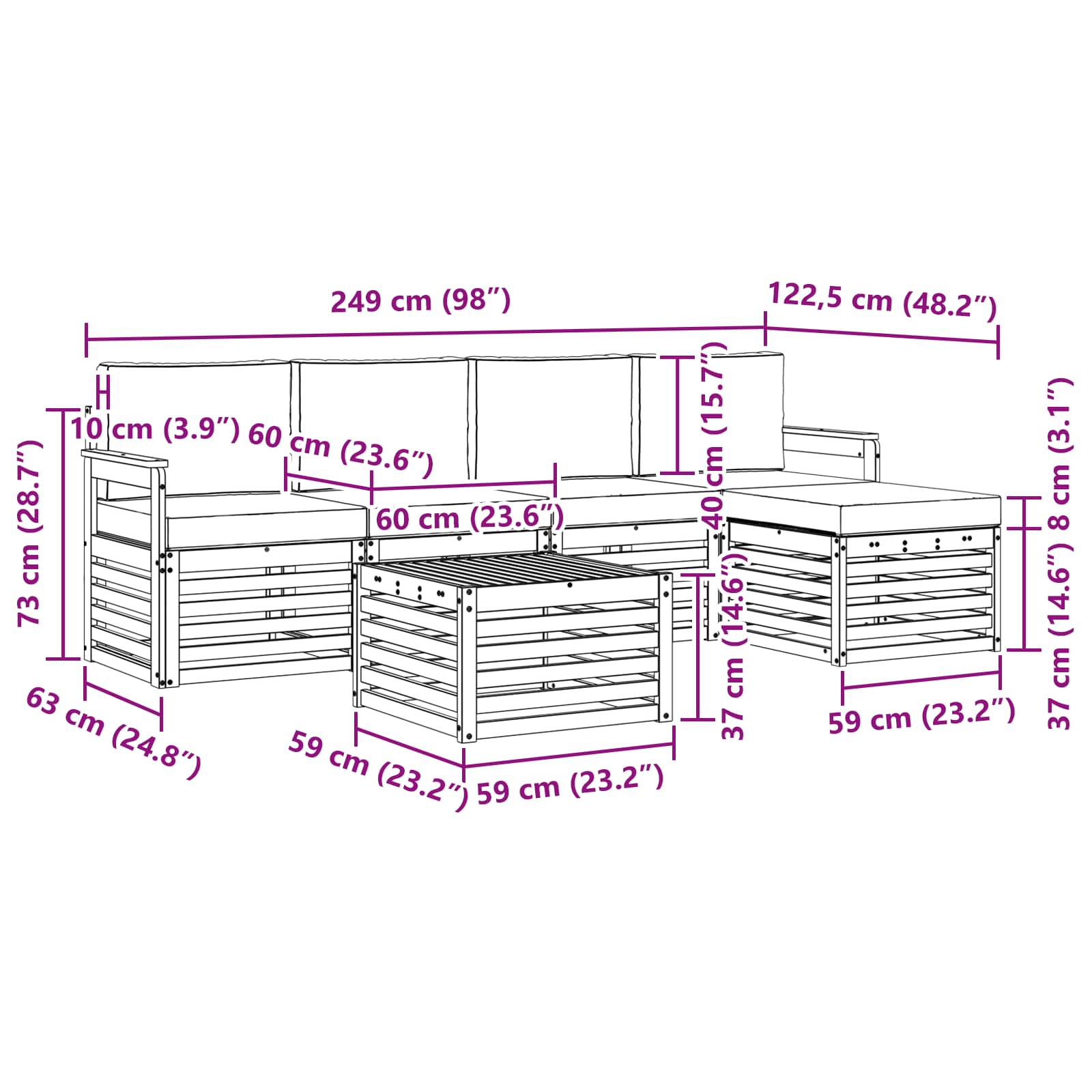 Σειρά Καναπέ Εξωτερικού 6 pcs Λευκό και Κρεμ 59 x 59 x 37 εκ - Pakobazaar