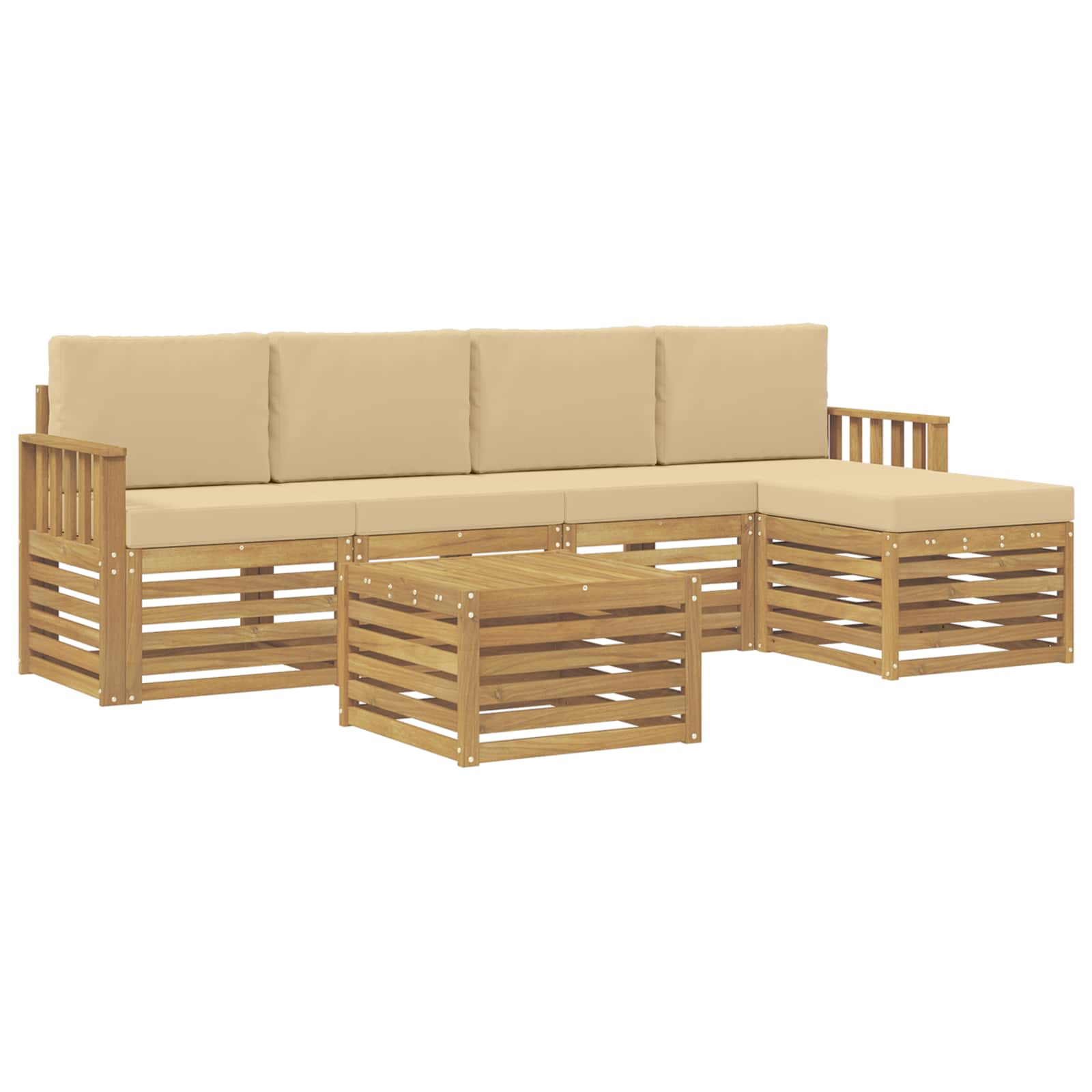 Σειρά Καναπέ Εξωτερικού 6 pcs Λευκό και Μπεζ 59 x 59 x 37 εκ - Pakobazaar