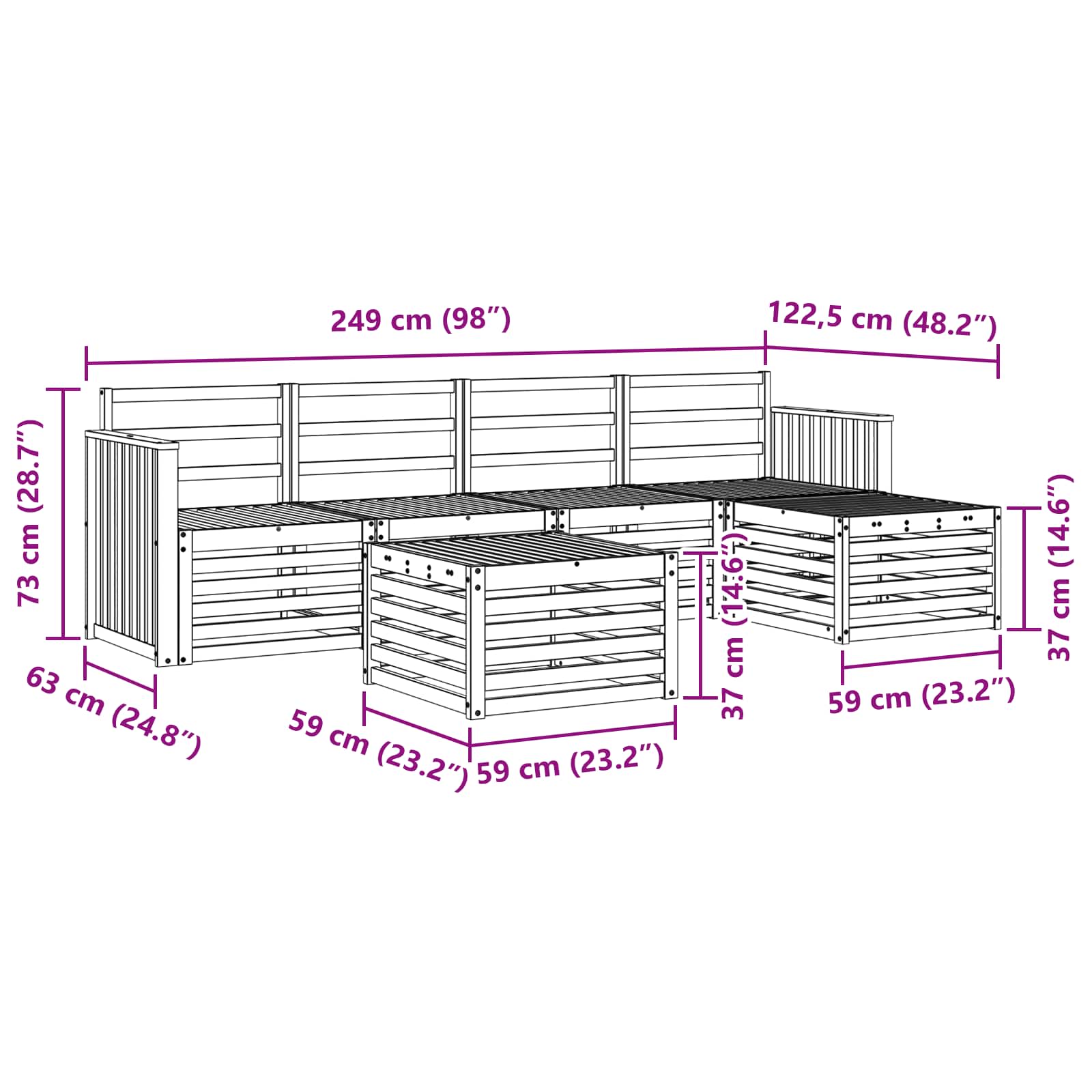 Σειρά Καναπέ Εξωτερικού 6 pcs Λευκό 59 x 59 x 37 εκ - Pakobazaar