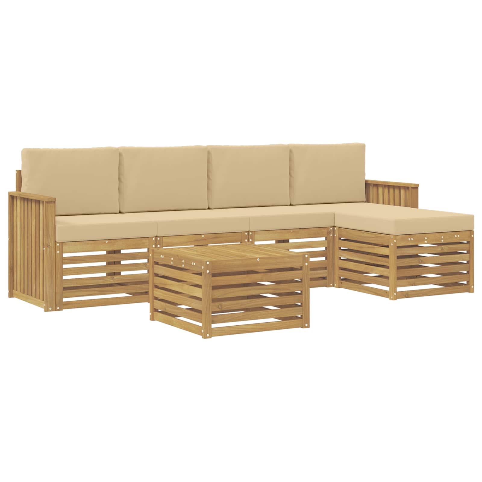 Σειρά Καναπέ Εξωτερικού 6 pcs Λευκό και Μπεζ 59 x 59 x 37 εκ - Pakobazaar