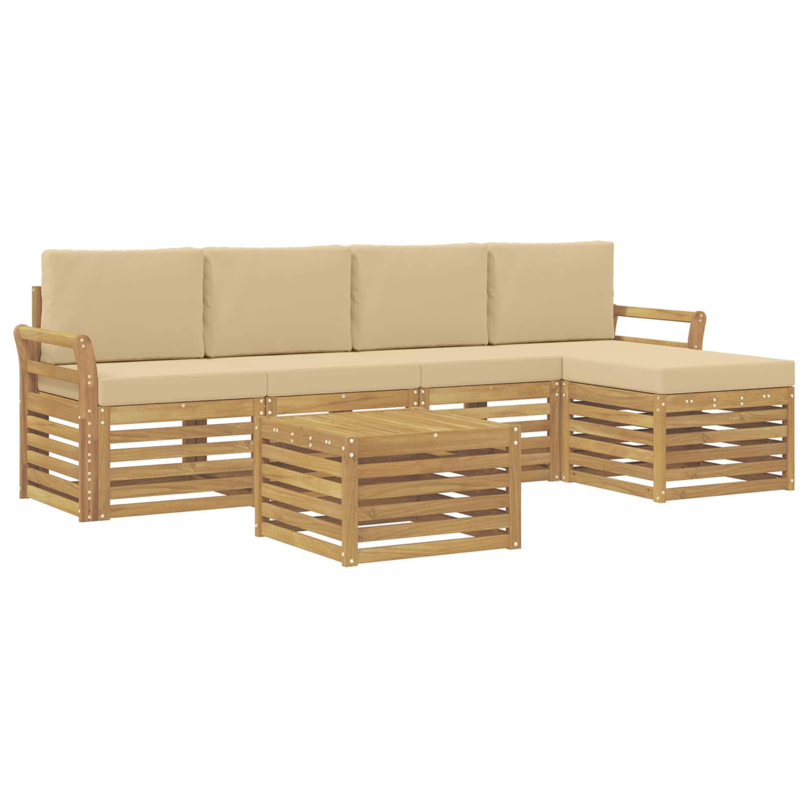 Σειρά Καναπέ Εξωτερικού 6 pcs Λευκό και Μπεζ 59 x 59 x 37 εκ - Pakobazaar