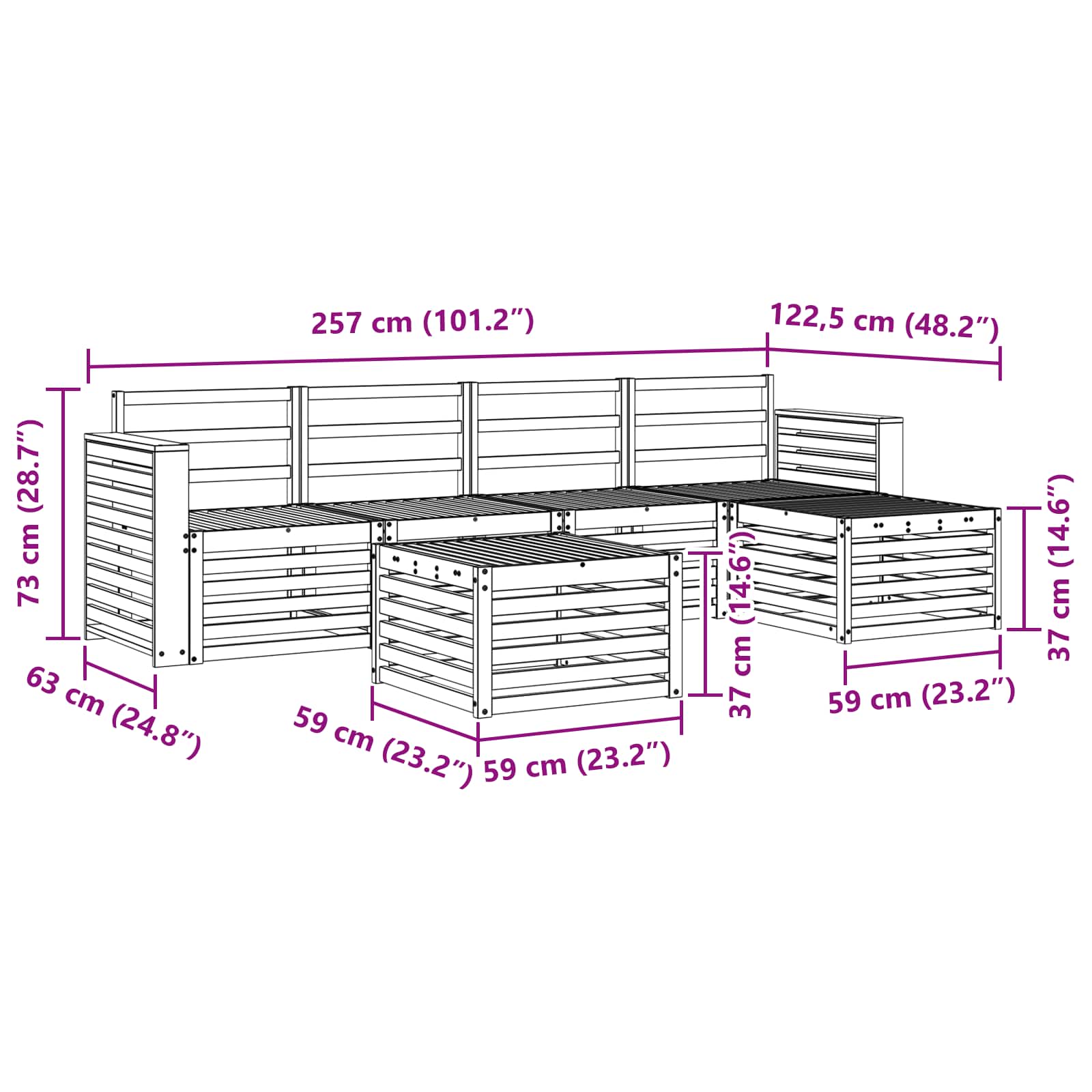 Σειρά Καναπέ Εξωτερικού 6 pcs Λευκό 59 x 59 x 37 εκ - Pakobazaar