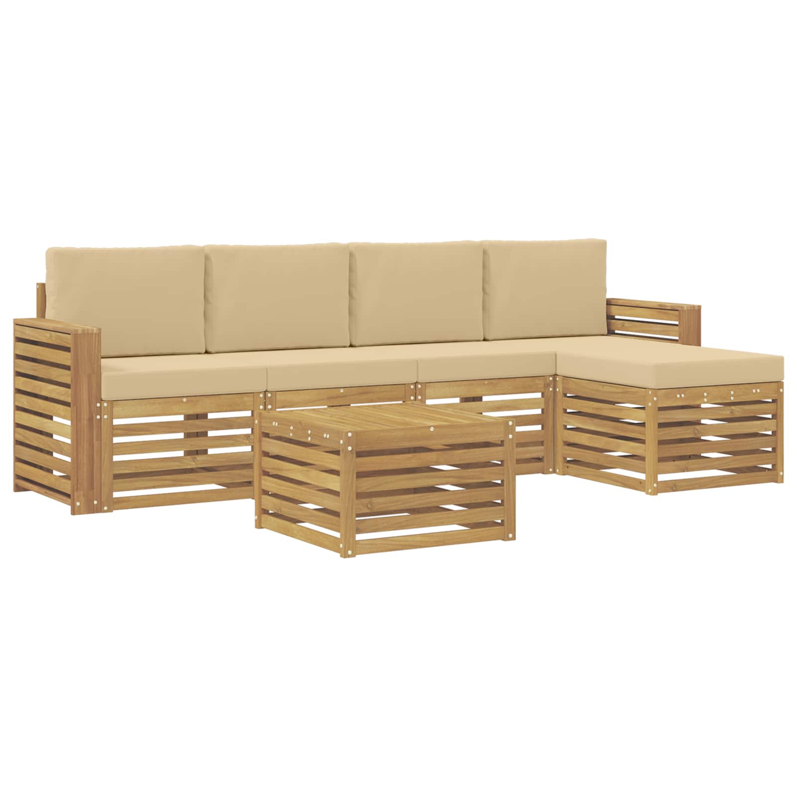 Σειρά Καναπέ Εξωτερικού 6 pcs Λευκό και Μπεζ 59 x 59 x 37 εκ - Pakobazaar