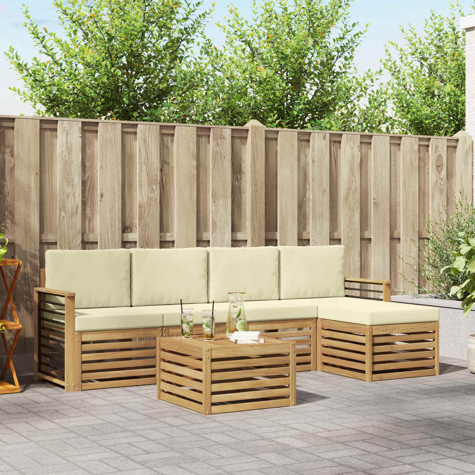 Σειρά Καναπέ Εξωτερικού 6 pcs Λευκό και Κρεμ 59 x 59 x 37 εκ - Pakobazaar