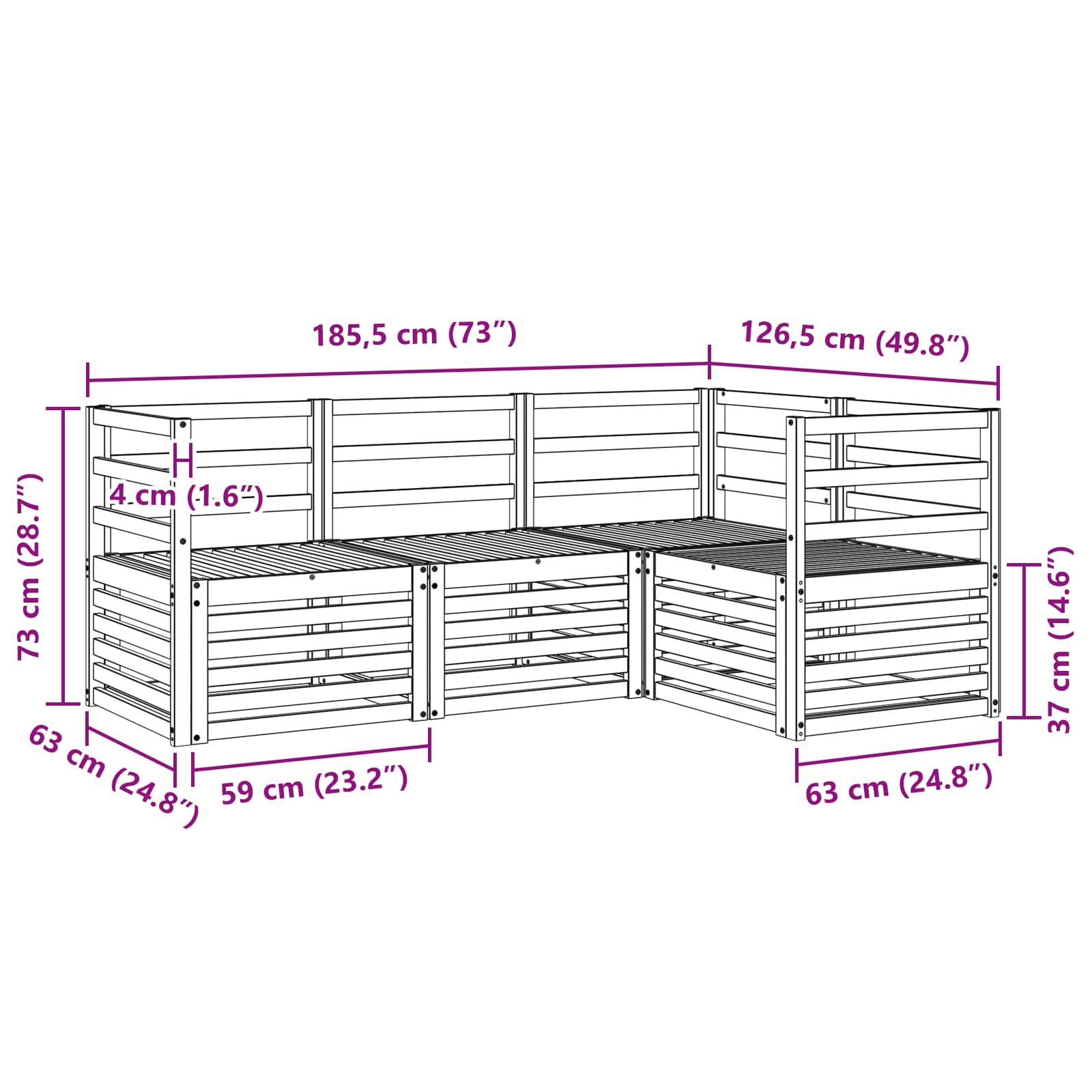Σετ Καναπέ 4 pcs Λευκό 185,5 x 126,5 x 73 εκ - Pakobazaar