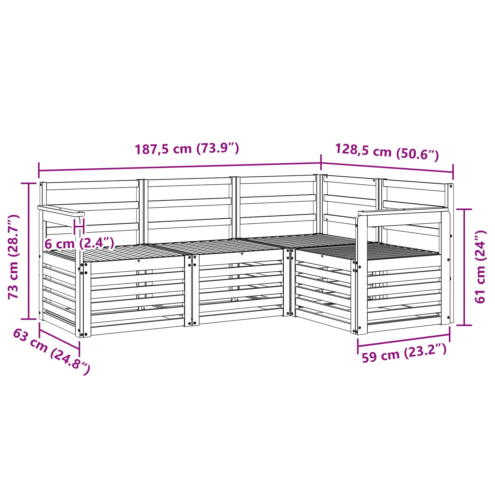 Σετ Καναπέ 4 pcs Λευκό 187,5 x 128,5 x 73 εκ - Pakobazaar