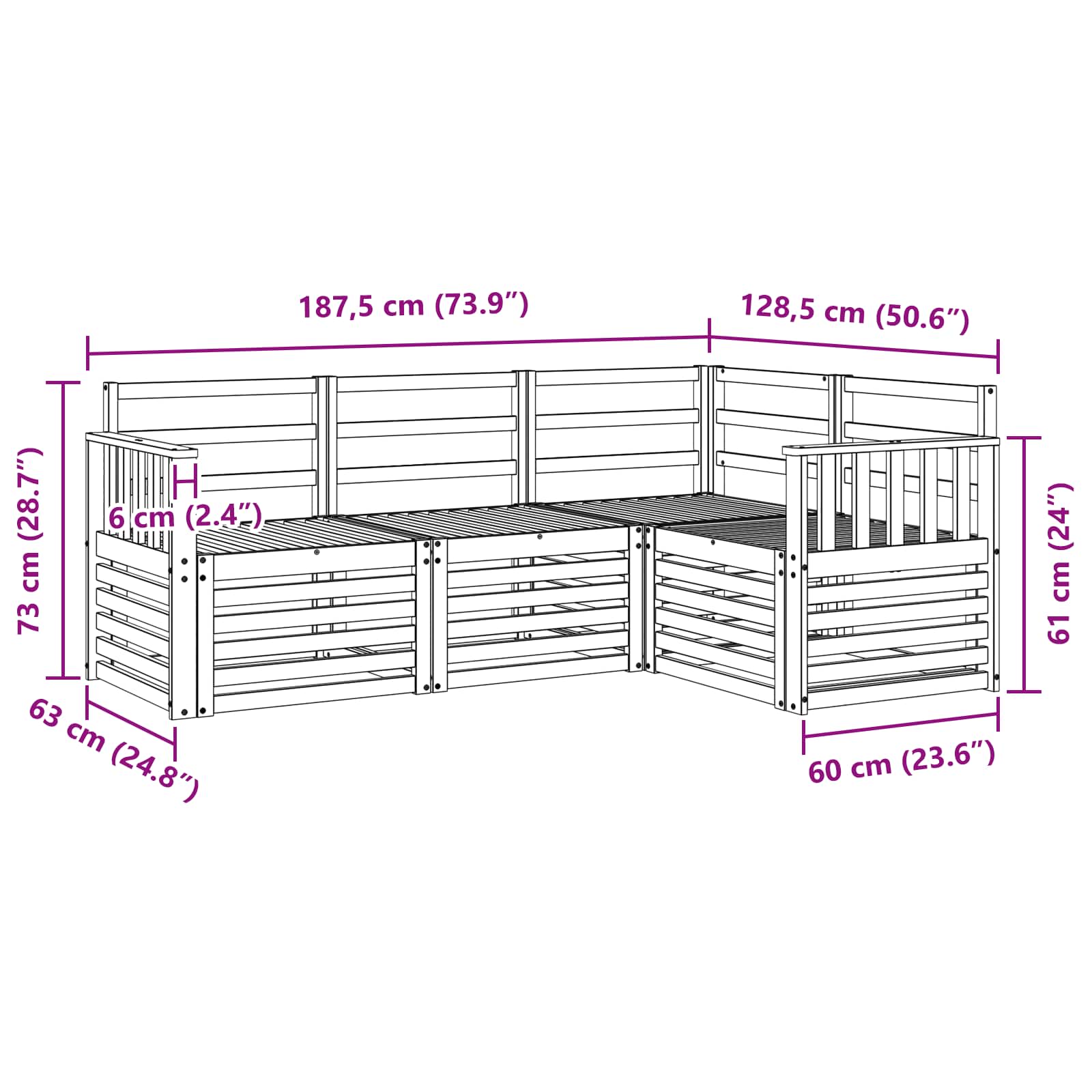 Σετ Καναπέ 4 pcs Λευκό 187,5 x 128,5 x 73 εκ - Pakobazaar