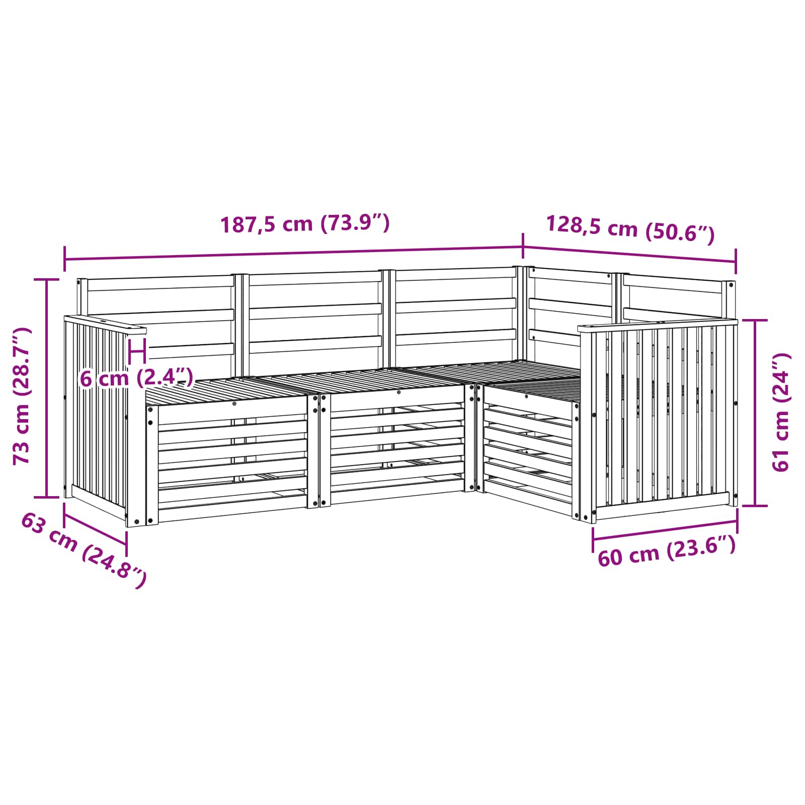 Σετ Καναπέ 4 pcs Λευκό 187,5 x 128,5 x 73 εκ - Pakobazaar