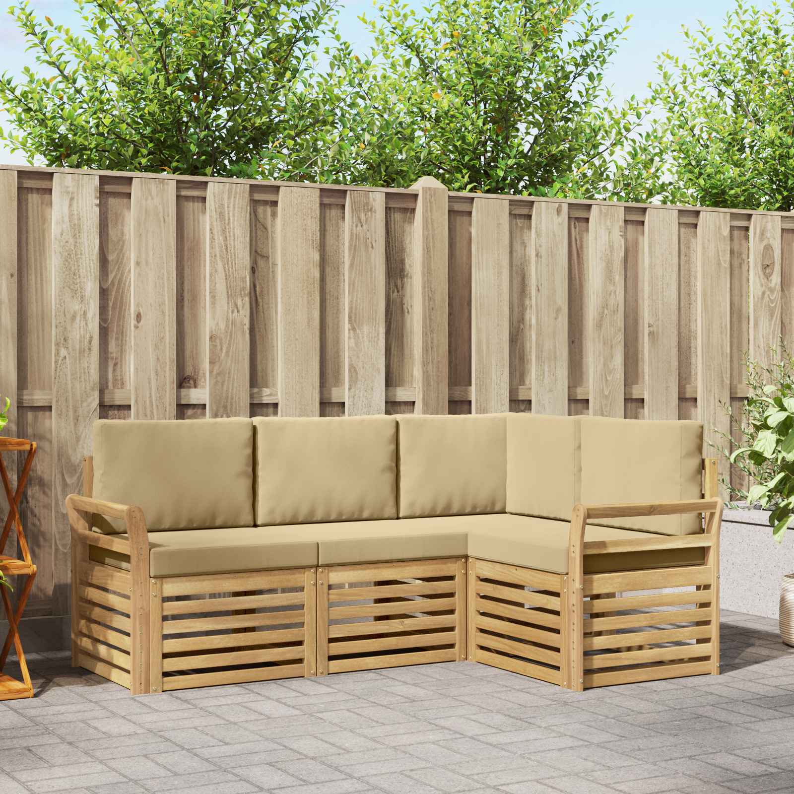 Σετ Καναπέ 4 pcs Λευκό και Μπεζ 190 x 130,5 x 73 εκ Πολυεστέρας - Pakobazaar