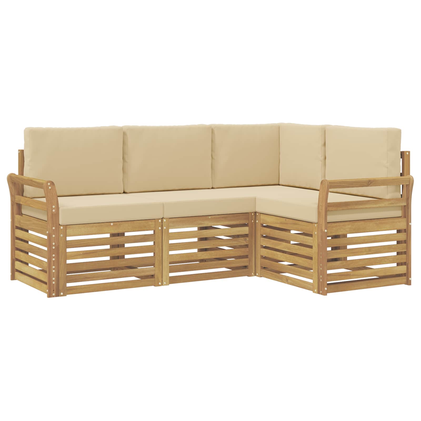 Σετ Καναπέ 4 pcs Λευκό και Μπεζ 190 x 130,5 x 73 εκ Πολυεστέρας - Pakobazaar