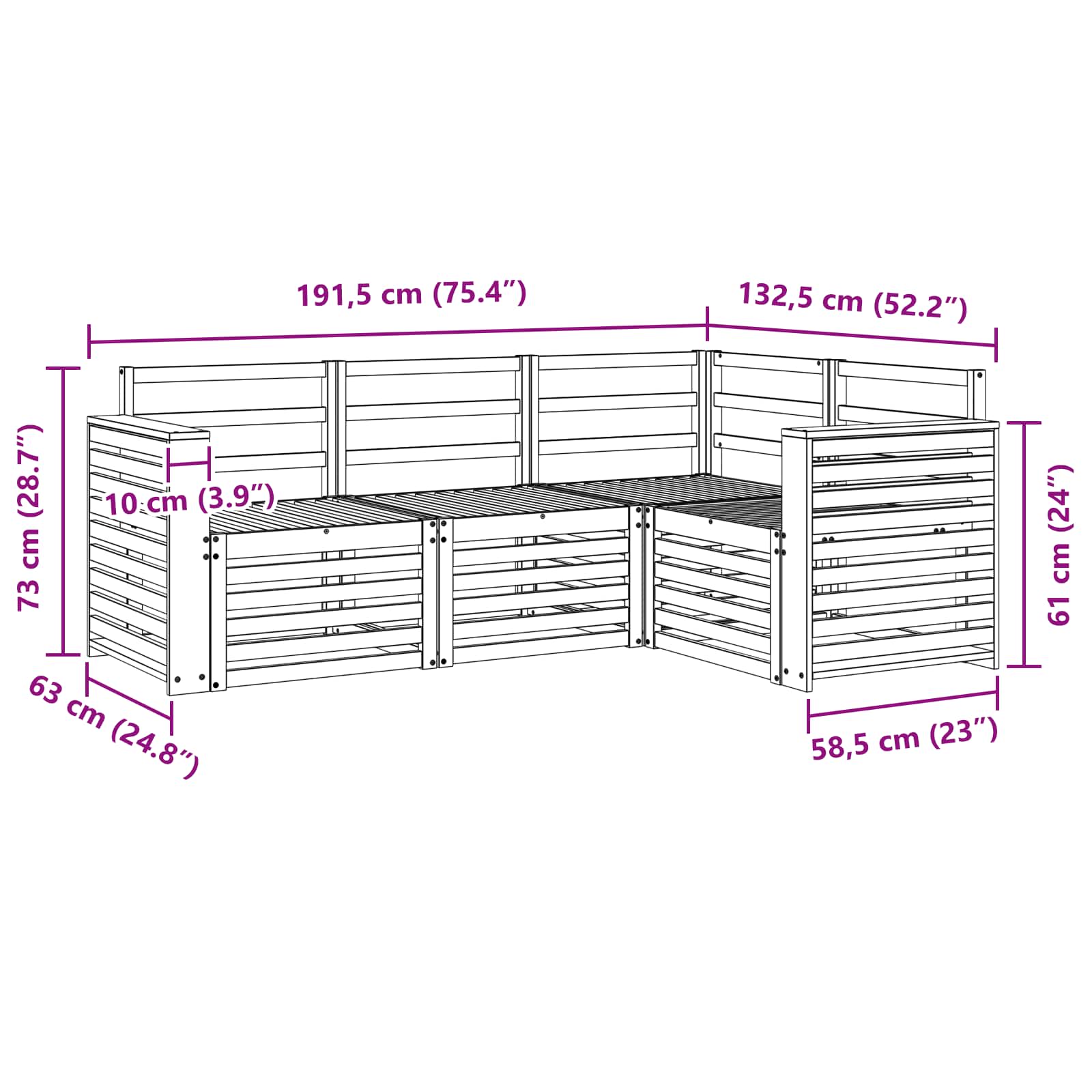 Σετ Καναπέ 4 pcs Λευκό 191 x 132,5 x 73 εκ Στερεό Ξύλο Ακακίας - Pakobazaar