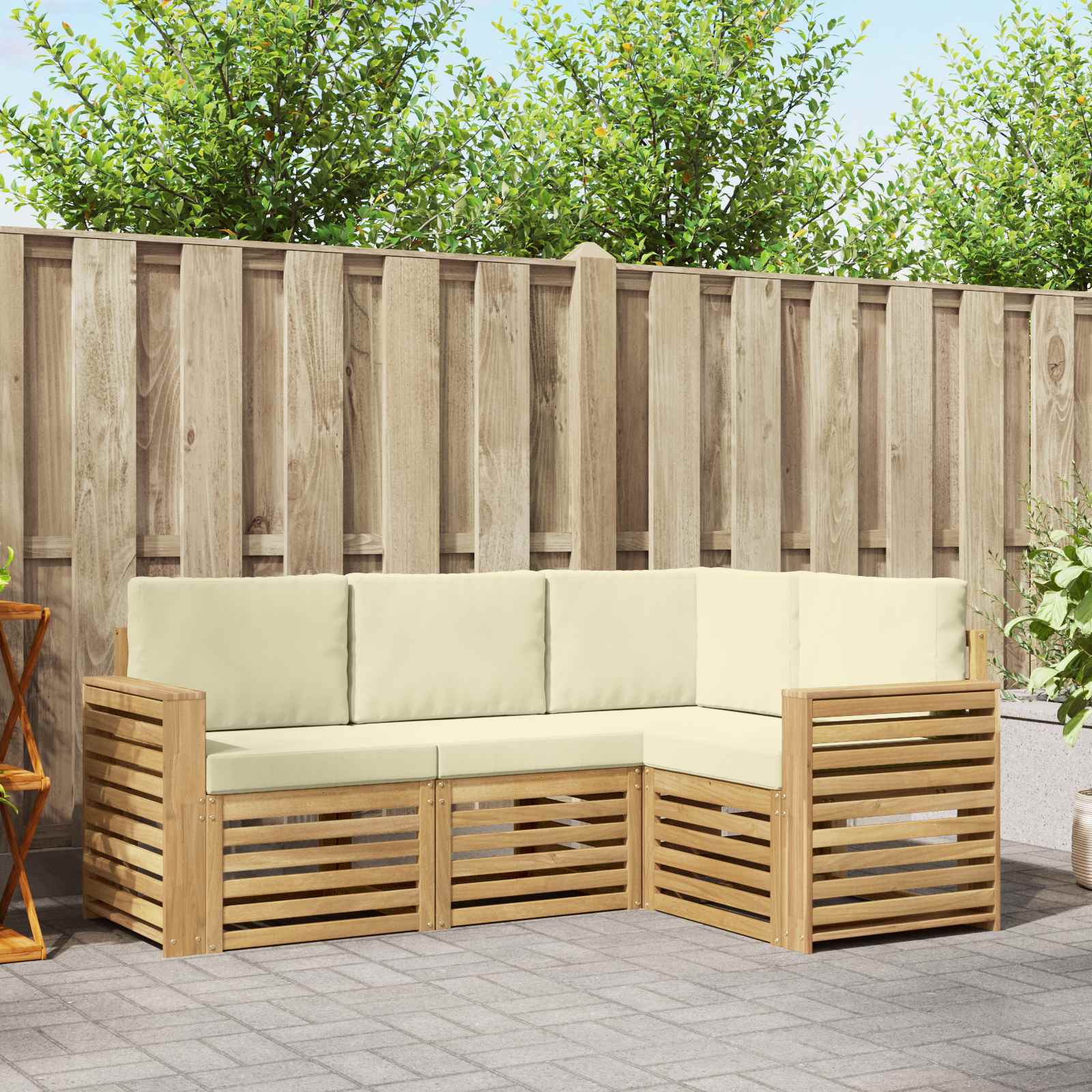 Σετ Καναπέ 4 pcs Λευκό και Κρεμ 191 x 132,5 x 73 εκ Πολυεστέρας - Pakobazaar