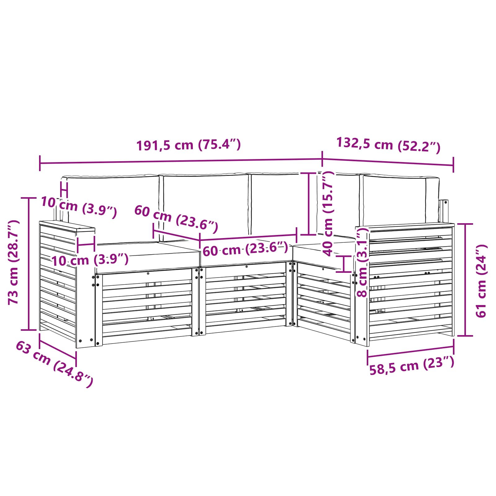 Σετ Καναπέ 4 pcs Άσπρο και Ανθρακί 191 x 132,5 x 73 εκ - Pakobazaar