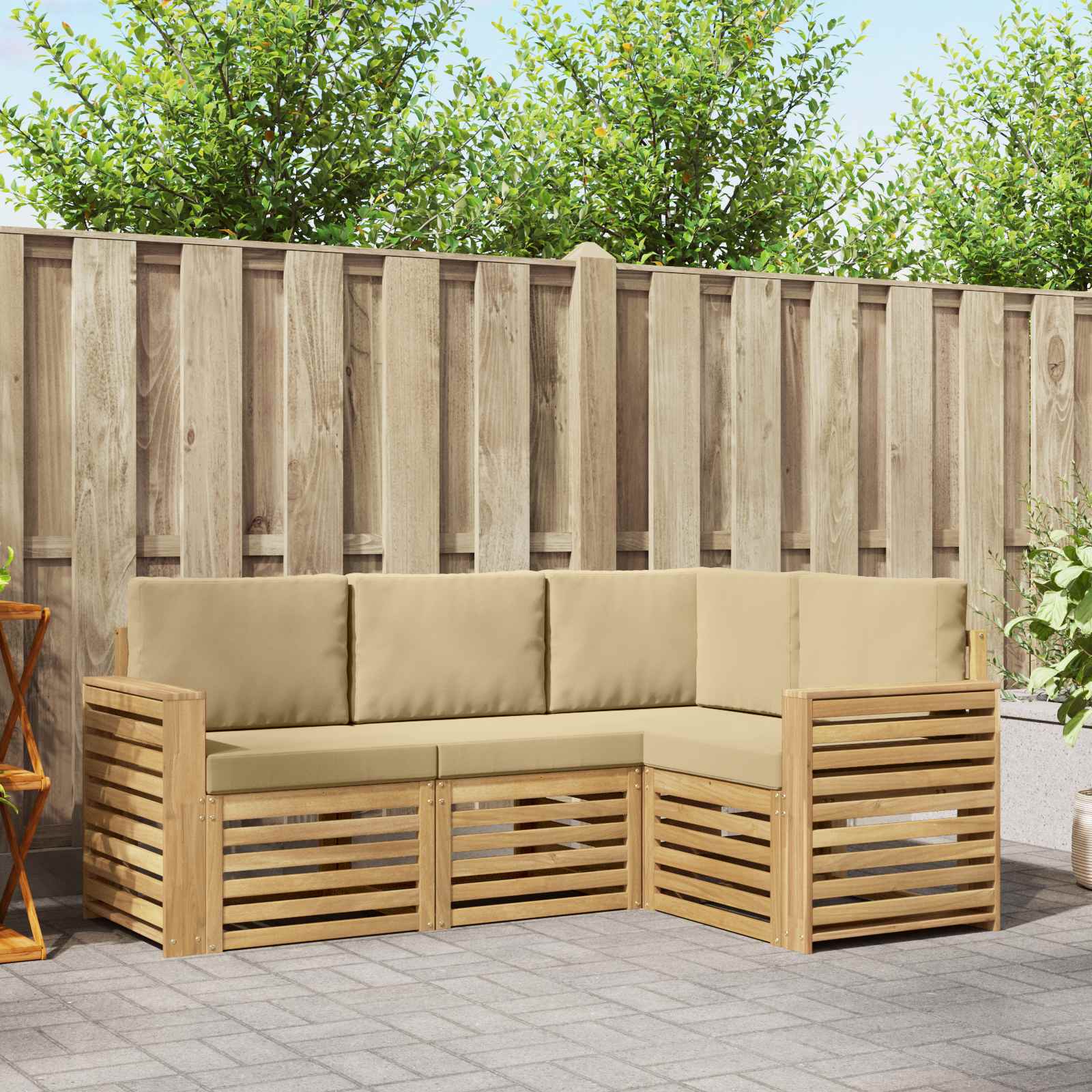 Σετ Καναπέ 4 pcs Λευκό και Μπεζ 191 x 132,5 x 73 εκ Πολυεστέρας - Pakobazaar