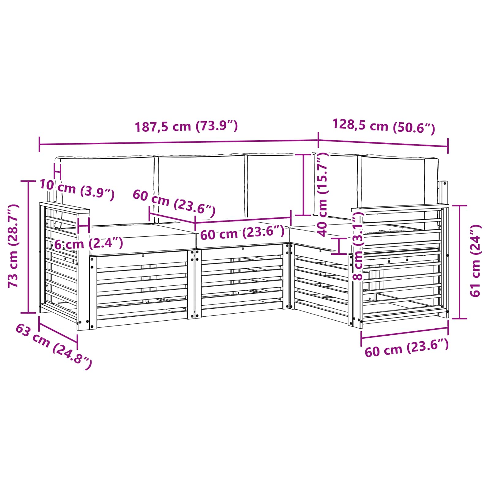 Σετ Καναπέ 4 pcs Λευκό και Ανοιχτό Γκρι 187,5 x 128,5 x 73 εκ - Pakobazaar