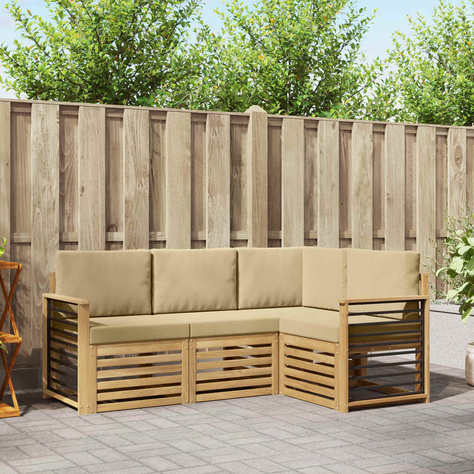 Σετ Καναπέ 4 pcs Λευκό και Μπεζ 187,5 x 128,5 x 73 εκ - Pakobazaar