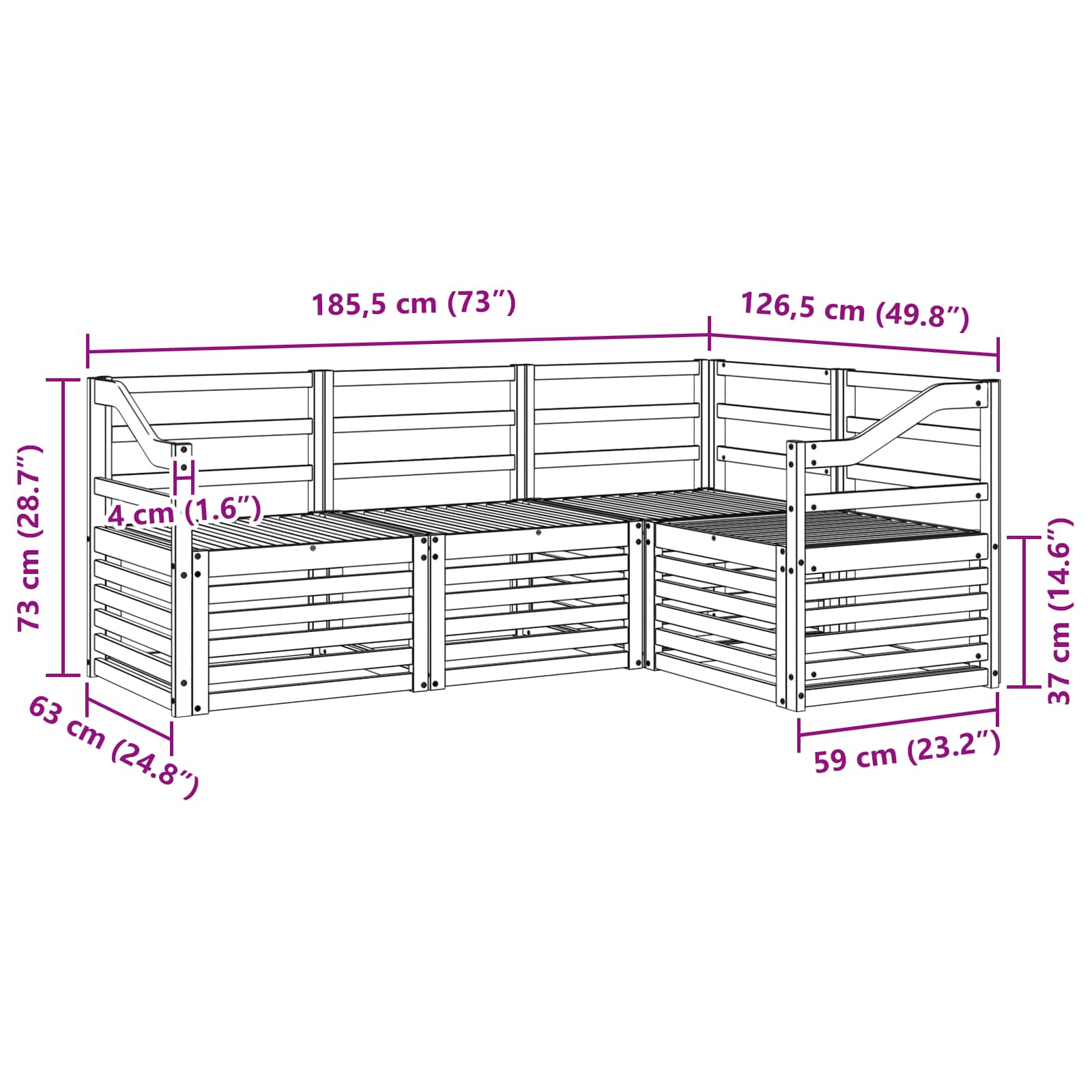 Σετ Καναπέ 4 pcs Λευκό 185,5 x 126,5 x 73 εκ - Pakobazaar