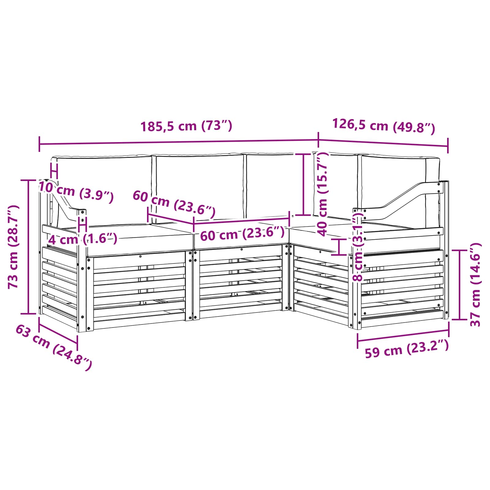 Σετ Καναπέ 4 pcs Λευκό και Μπεζ 185,5 x 126,5 x 73 εκ - Pakobazaar