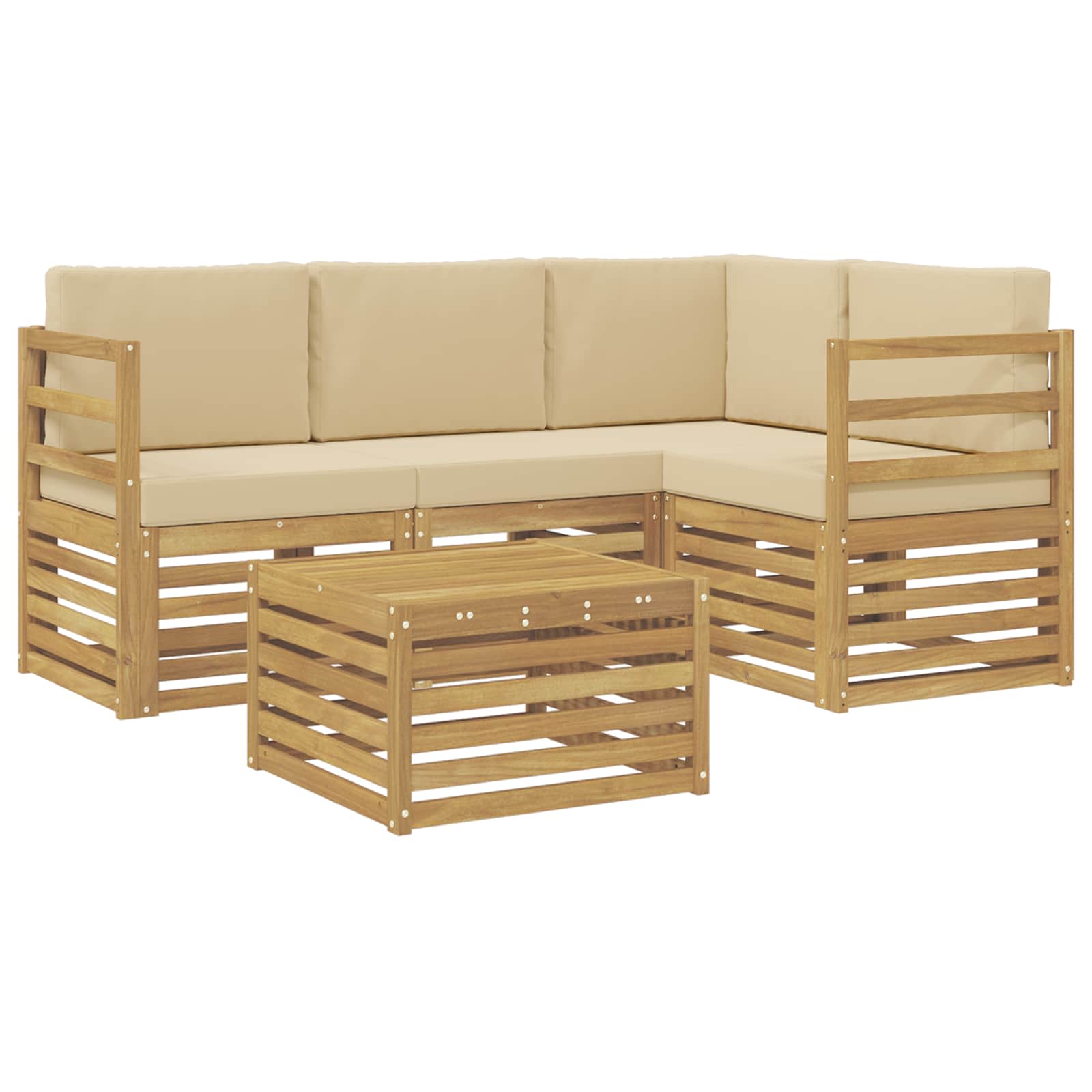 Σειρά Καναπέ Εξωτερικού 5 pcs Λευκό και Μπεζ 59 x 59 x 37 εκ - Pakobazaar