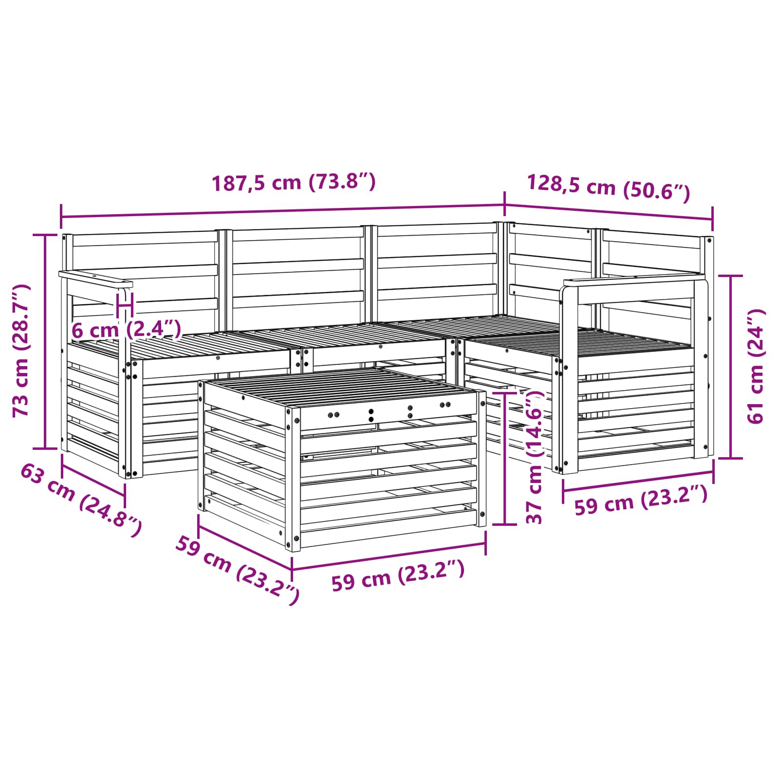 Σειρά Καναπέ Εξωτερικού 5 pcs Λευκό 59 x 59 x 37 εκ - Pakobazaar