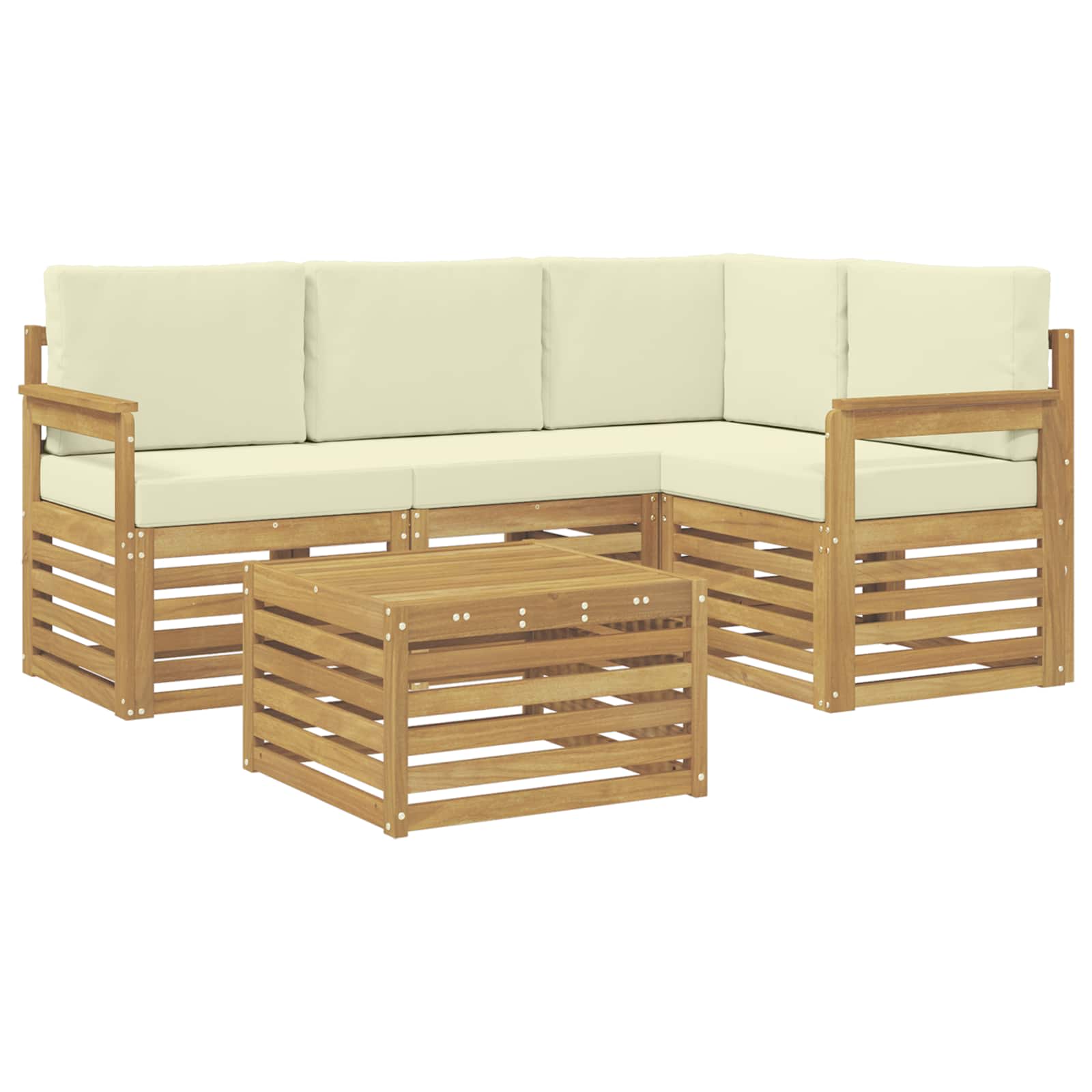 Σειρά Καναπέ Εξωτερικού 5 pcs Λευκό και Κρεμ 59 x 59 x 37 εκ - Pakobazaar