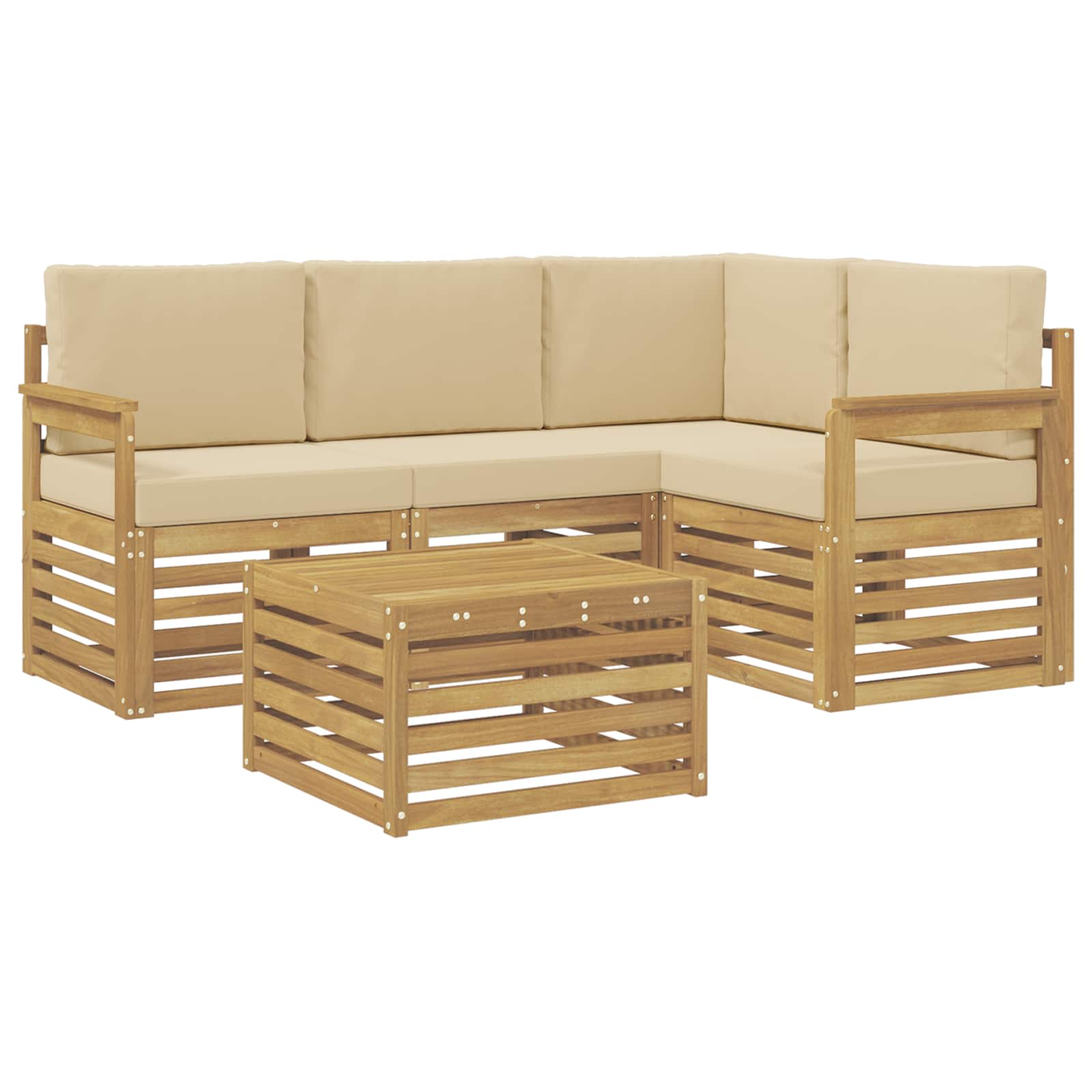 Σειρά Καναπέ Εξωτερικού 5 pcs Λευκό και Μπεζ 59 x 59 x 37 εκ - Pakobazaar