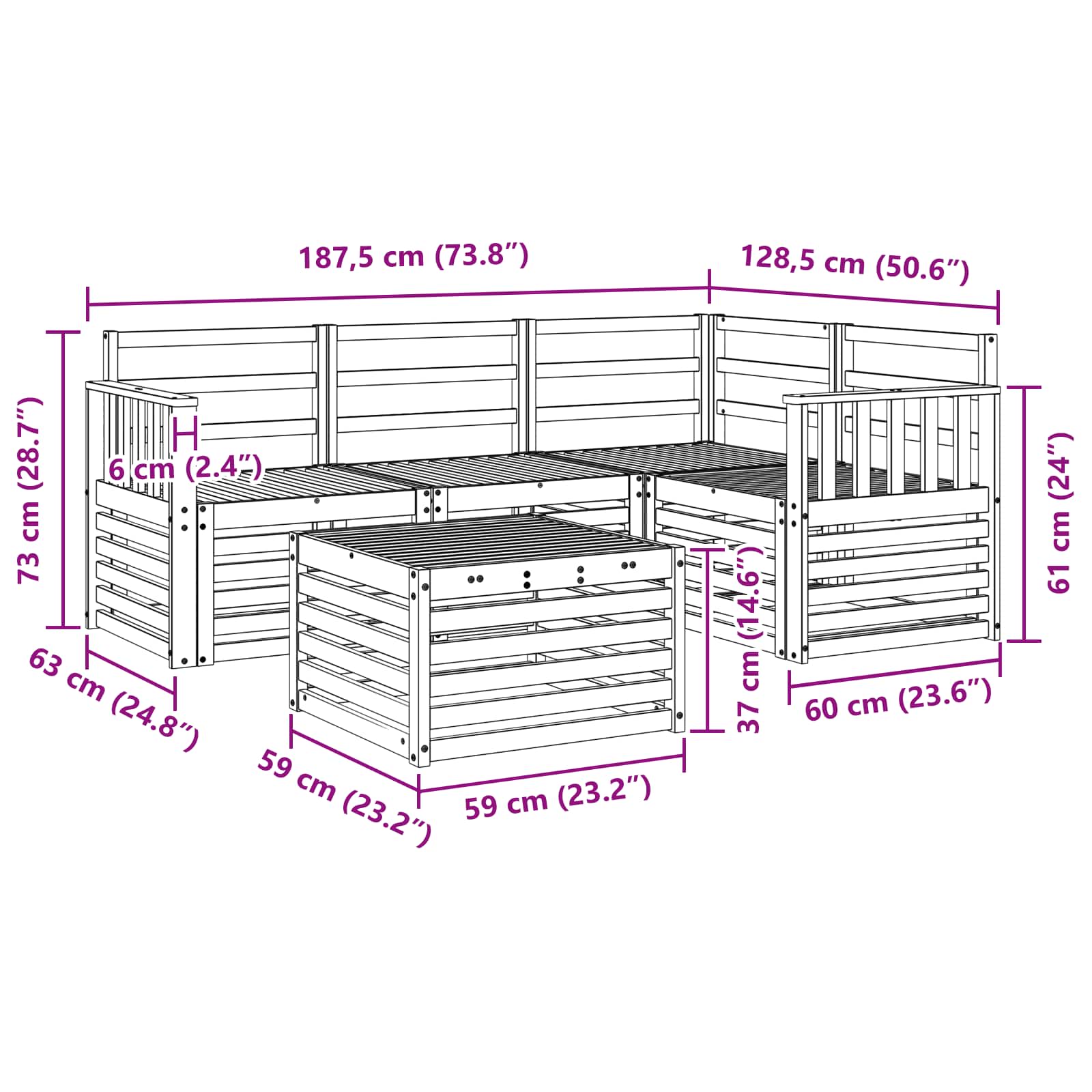Σειρά Καναπέ Εξωτερικού 5 pcs Λευκό 59 x 59 x 37 εκ - Pakobazaar