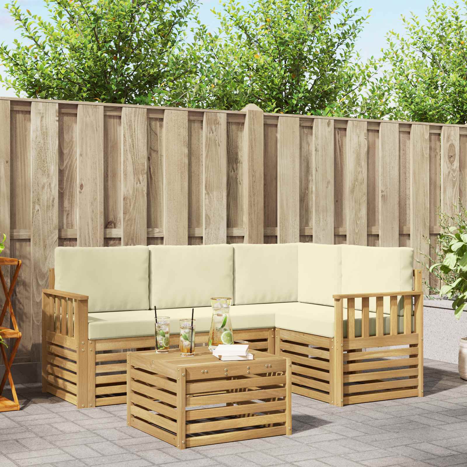 Σειρά Καναπέ Εξωτερικού 5 pcs Λευκό και Κρεμ 59 x 59 x 37 εκ - Pakobazaar