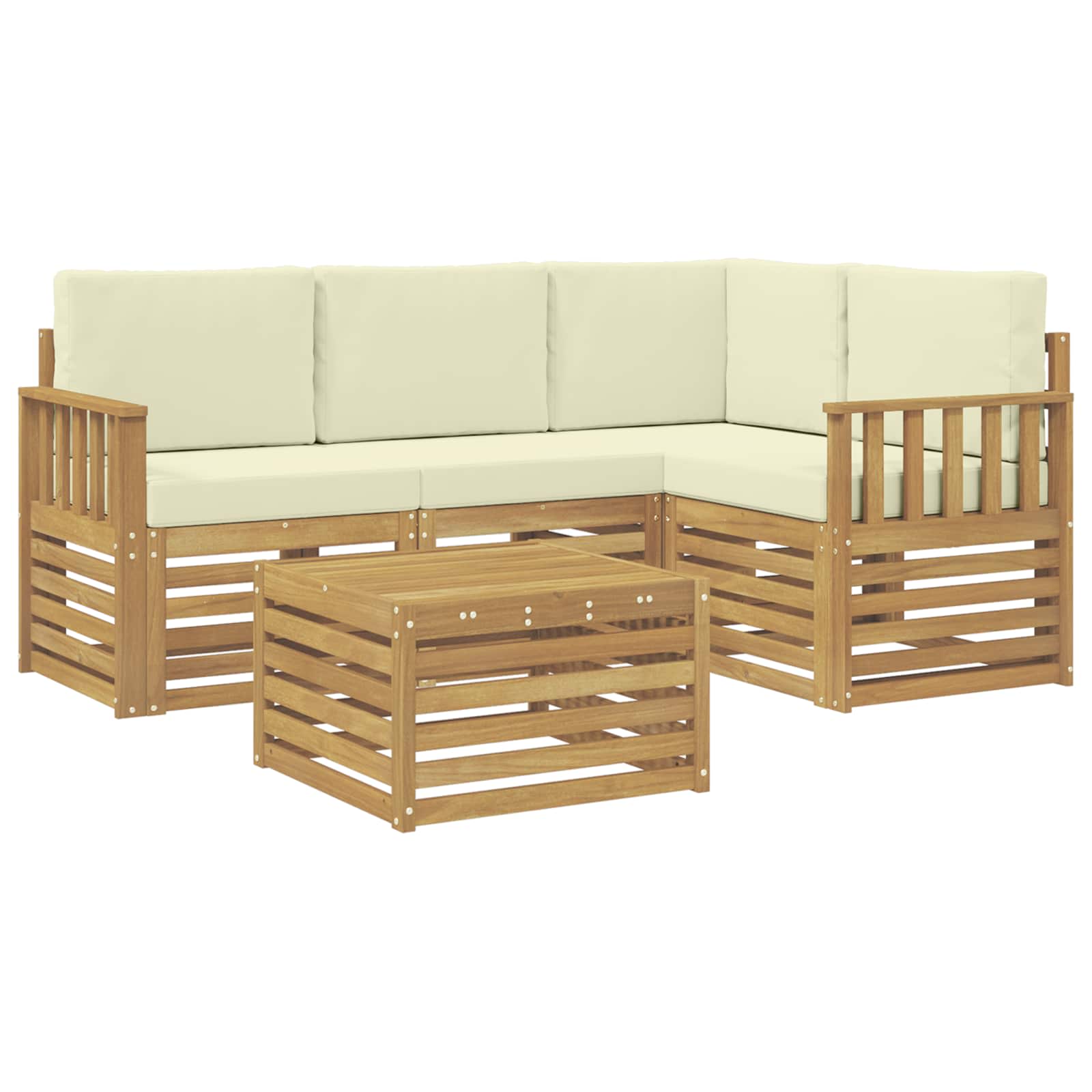 Σειρά Καναπέ Εξωτερικού 5 pcs Λευκό και Κρεμ 59 x 59 x 37 εκ - Pakobazaar