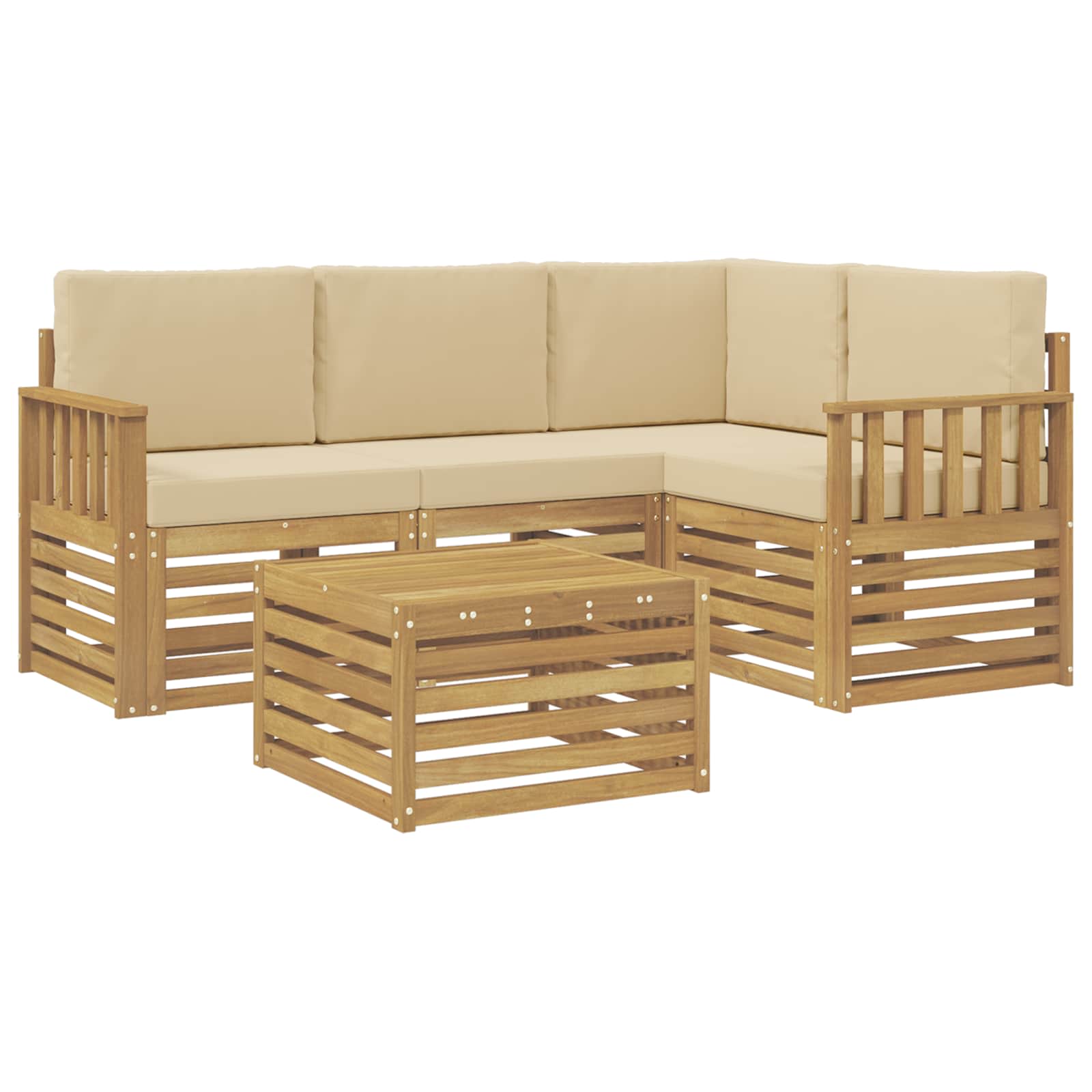 Σειρά Καναπέ Εξωτερικού 5 pcs Λευκό και Μπεζ 59 x 59 x 37 εκ - Pakobazaar