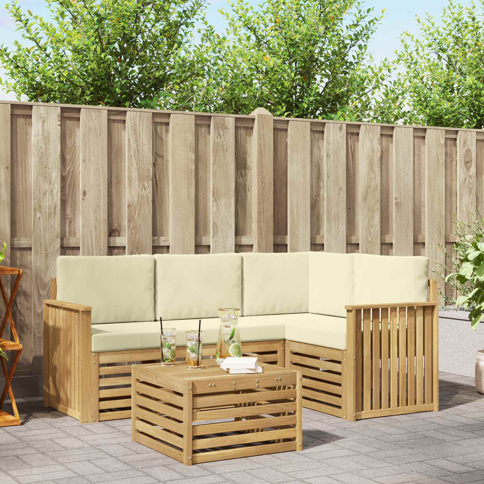 Σειρά Καναπέ Εξωτερικού 5 pcs Λευκό και Κρεμ 59 x 59 x 37 εκ - Pakobazaar