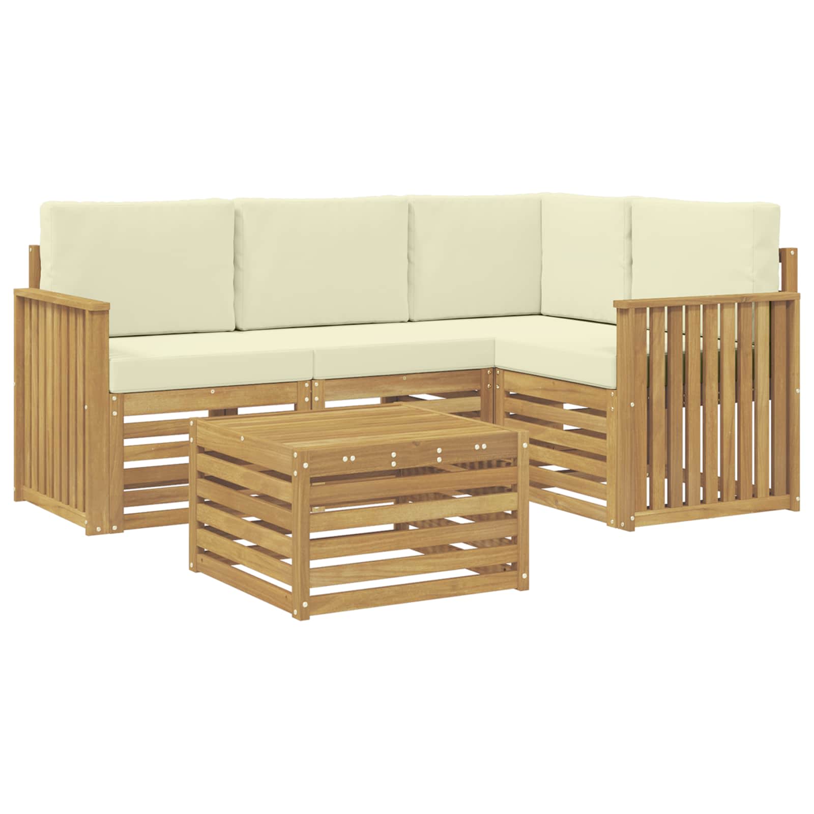Σειρά Καναπέ Εξωτερικού 5 pcs Λευκό και Κρεμ 59 x 59 x 37 εκ - Pakobazaar