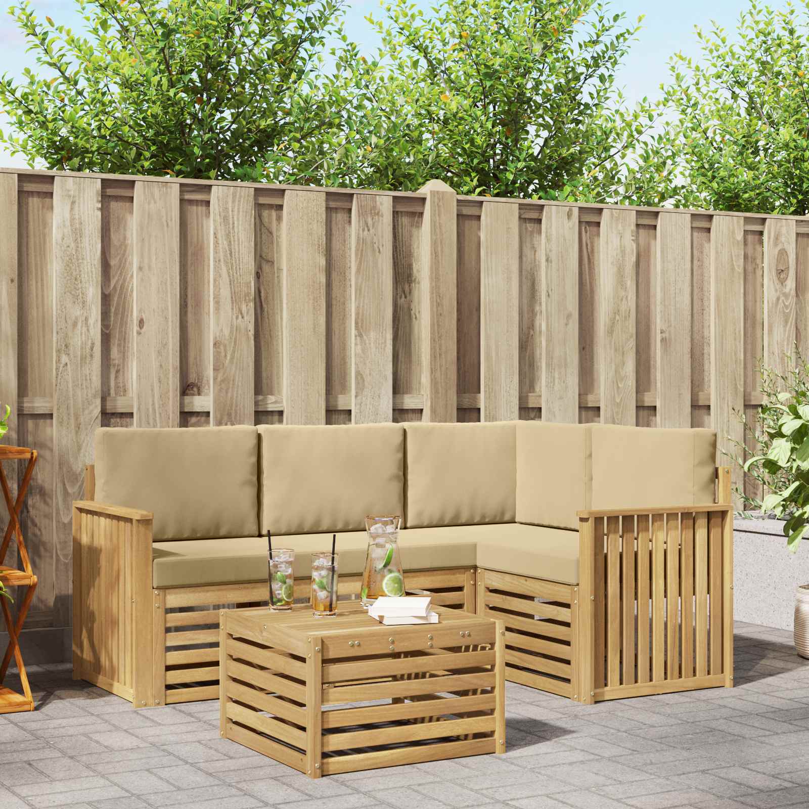 Σειρά Καναπέ Εξωτερικού 5 pcs Λευκό και Μπεζ 59 x 59 x 37 εκ - Pakobazaar