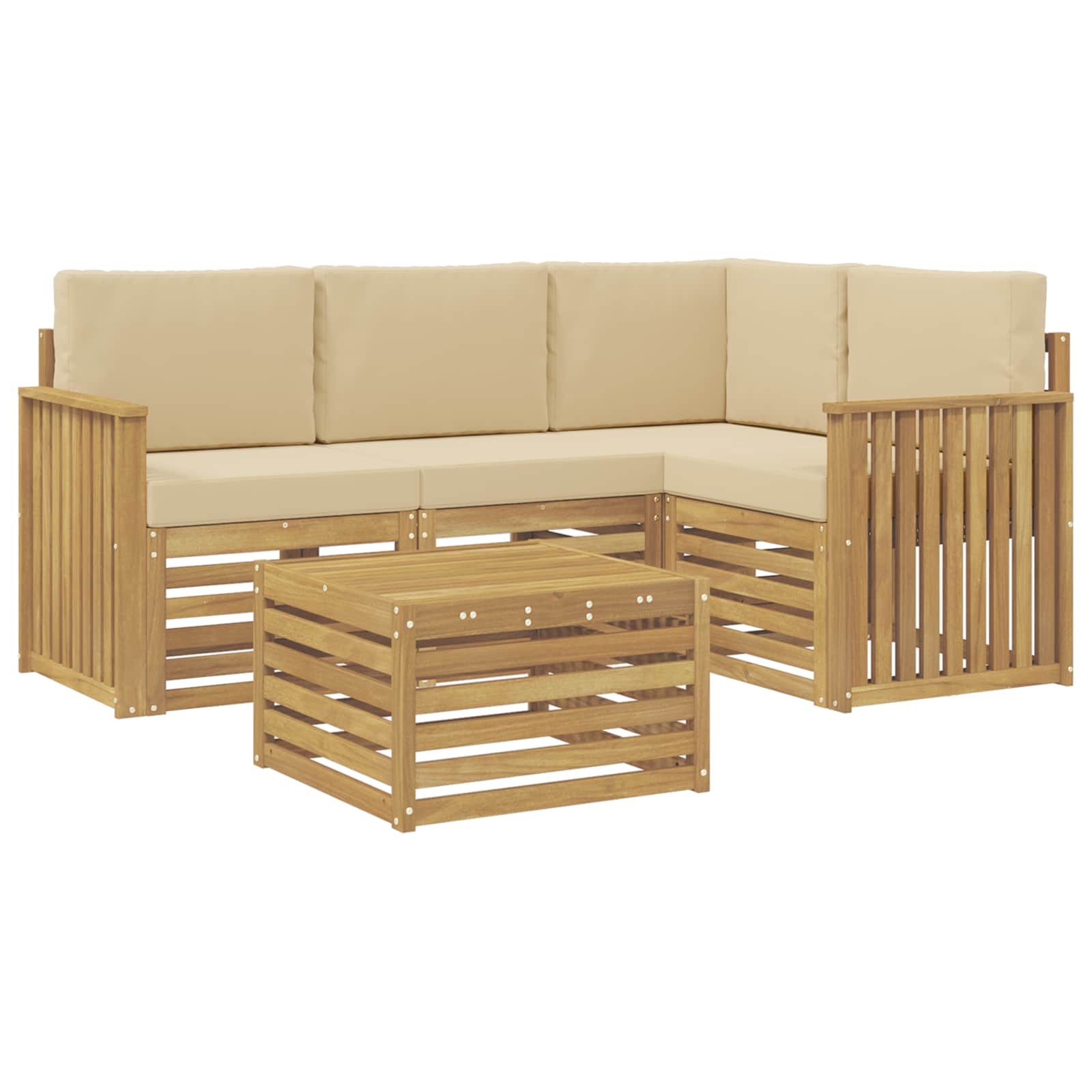 Σειρά Καναπέ Εξωτερικού 5 pcs Λευκό και Μπεζ 59 x 59 x 37 εκ - Pakobazaar