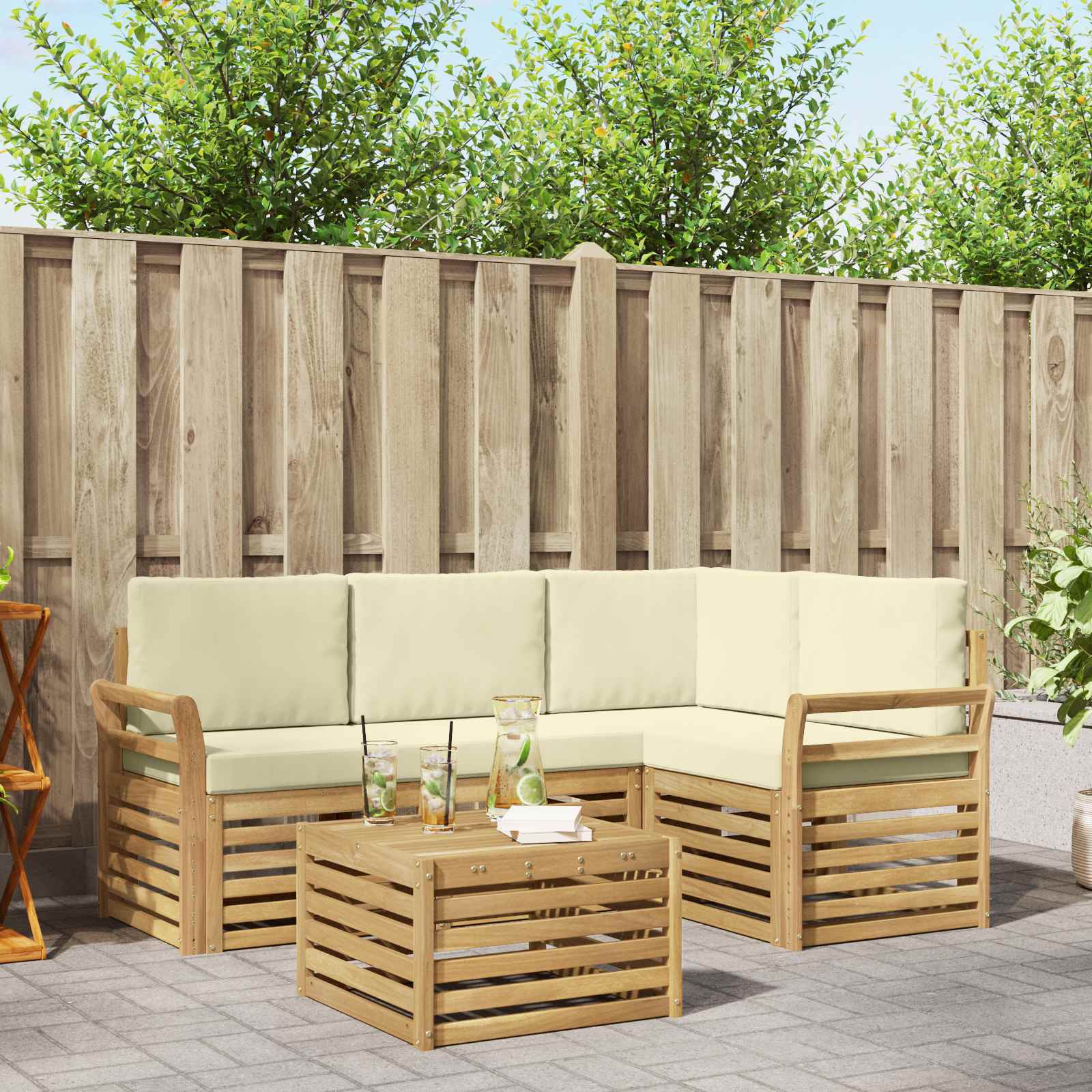 Σειρά Καναπέ Εξωτερικού 5 pcs Λευκό και Κρεμ 59 x 59 x 37 εκ - Pakobazaar