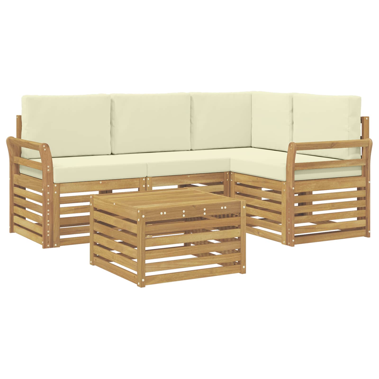 Σειρά Καναπέ Εξωτερικού 5 pcs Λευκό και Κρεμ 59 x 59 x 37 εκ - Pakobazaar