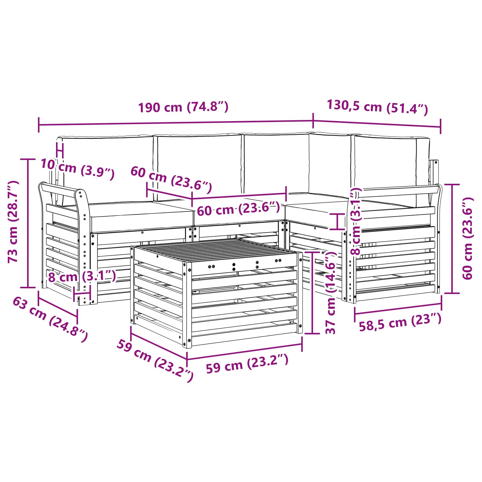 Σειρά Καναπέ Εξωτερικού 5 pcs Λευκό και Κρεμ 59 x 59 x 37 εκ - Pakobazaar