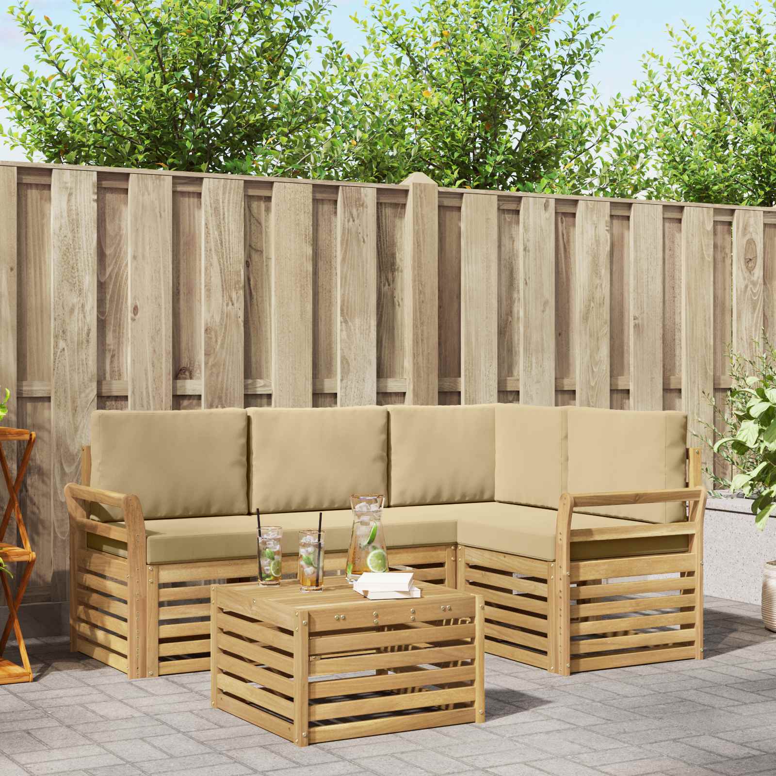 Σειρά Καναπέ Εξωτερικού 5 pcs Λευκό και Μπεζ 59 x 59 x 37 εκ - Pakobazaar
