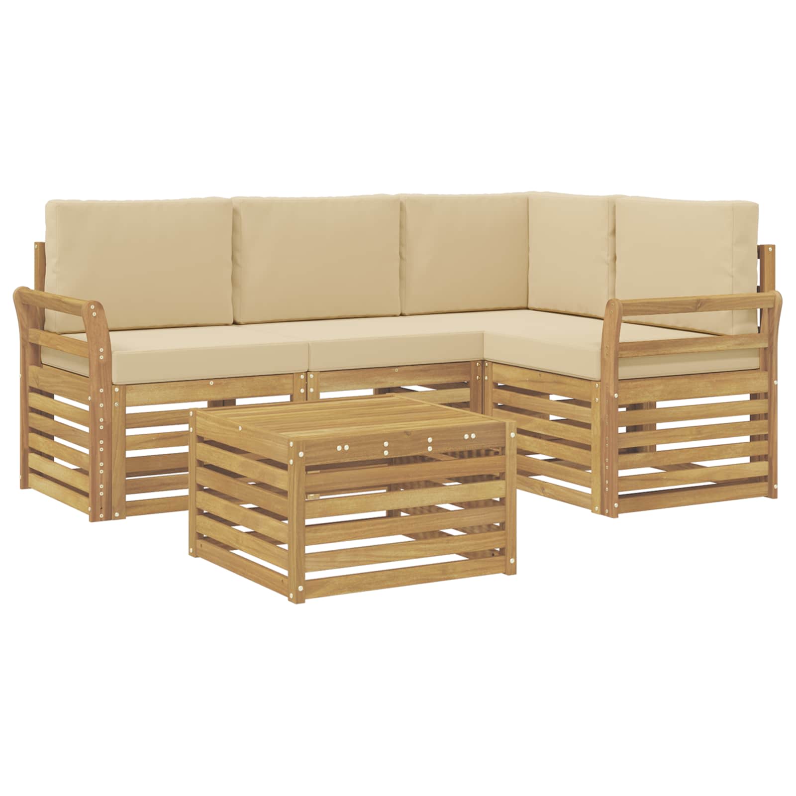 Σειρά Καναπέ Εξωτερικού 5 pcs Λευκό και Μπεζ 59 x 59 x 37 εκ - Pakobazaar