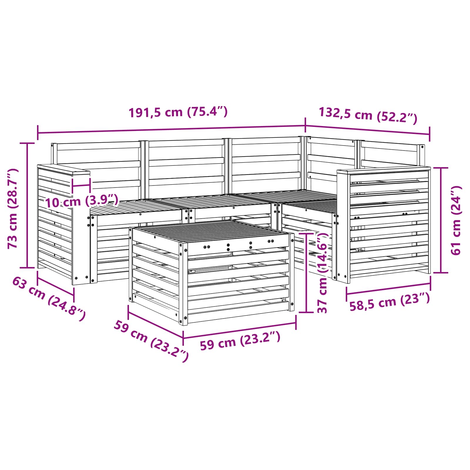 Σειρά Καναπέ Εξωτερικού 5 pcs Λευκό 59 x 59 x 37 εκ - Pakobazaar