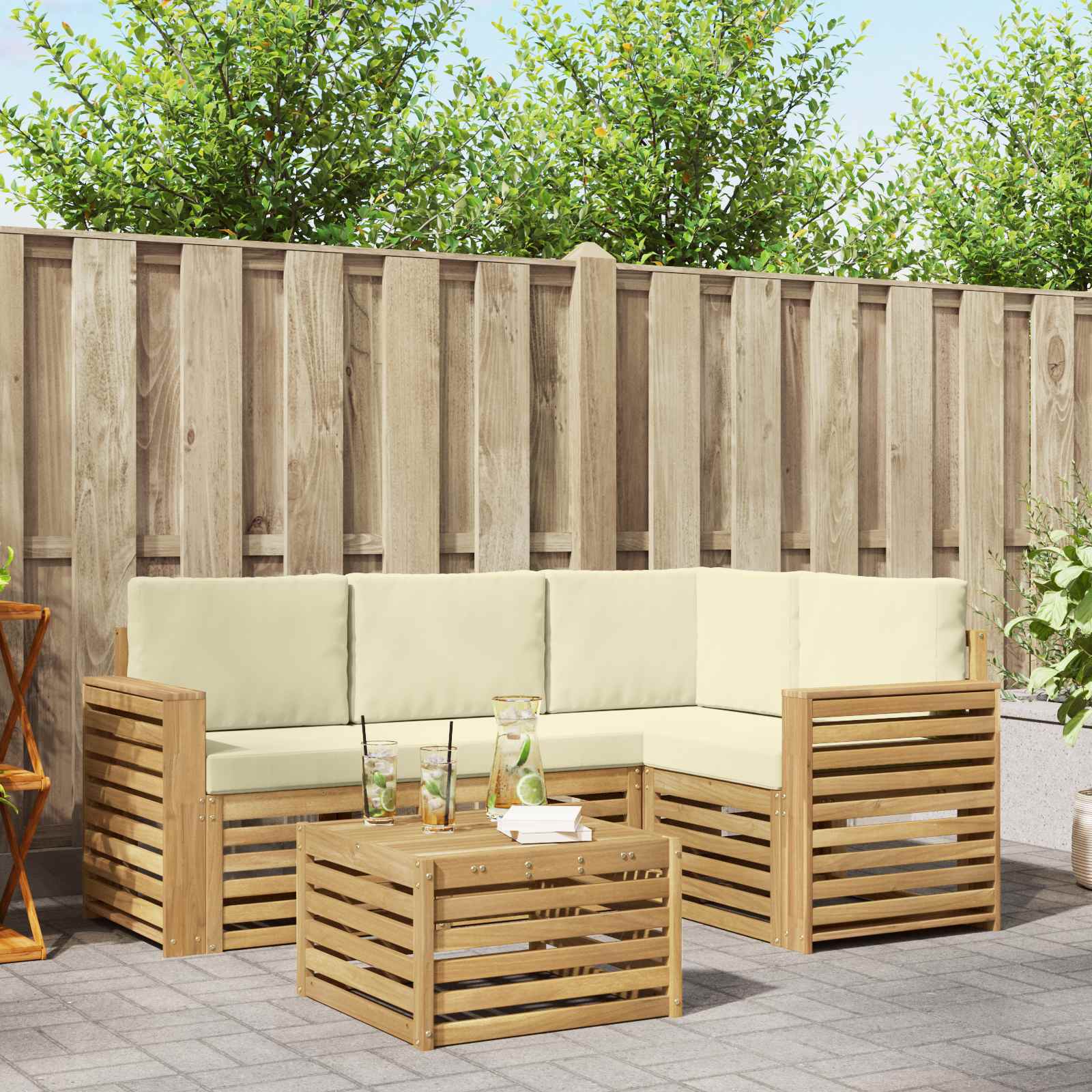 Σειρά Καναπέ Εξωτερικού 5 pcs Λευκό και Κρεμ 59 x 59 x 37 εκ - Pakobazaar