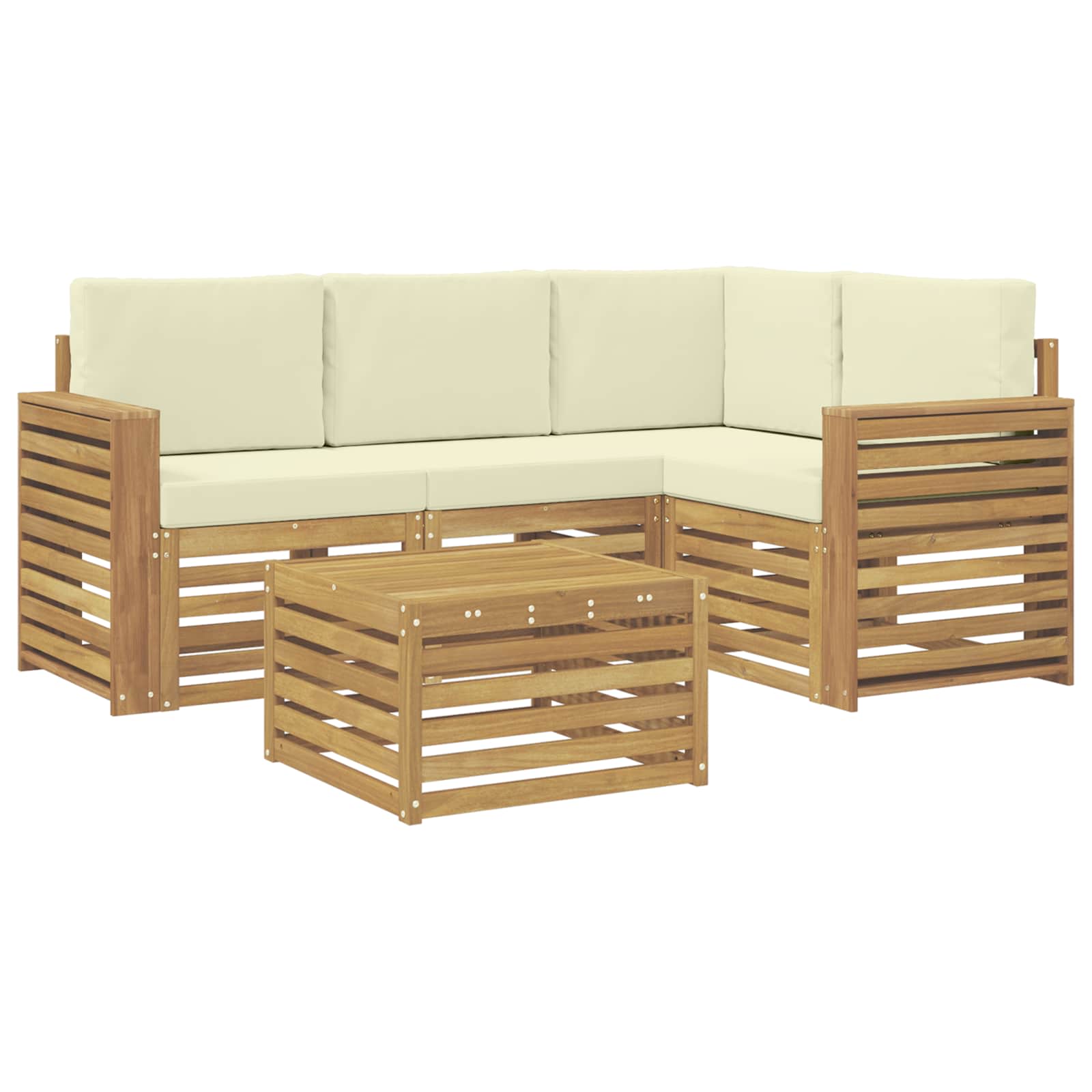 Σειρά Καναπέ Εξωτερικού 5 pcs Λευκό και Κρεμ 59 x 59 x 37 εκ - Pakobazaar
