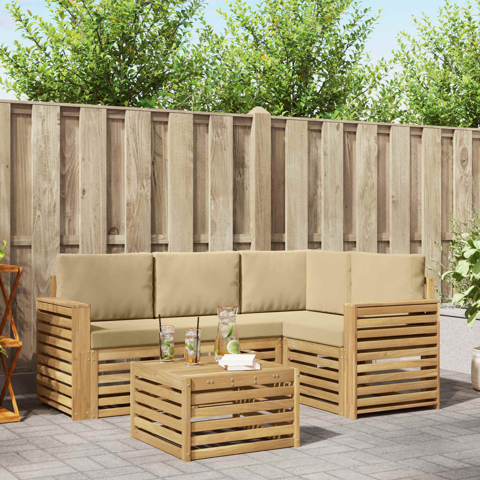 Σειρά Καναπέ Εξωτερικού 5 pcs Λευκό και Μπεζ 59 x 59 x 37 εκ - Pakobazaar