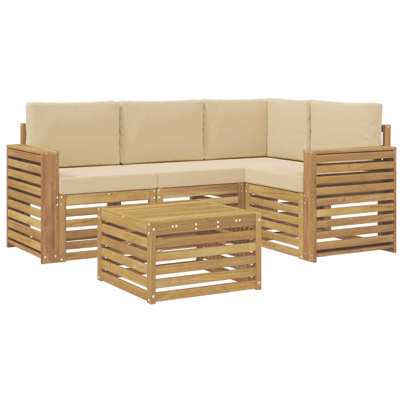 Σειρά Καναπέ Εξωτερικού 5 pcs Λευκό και Μπεζ 59 x 59 x 37 εκ - Pakobazaar