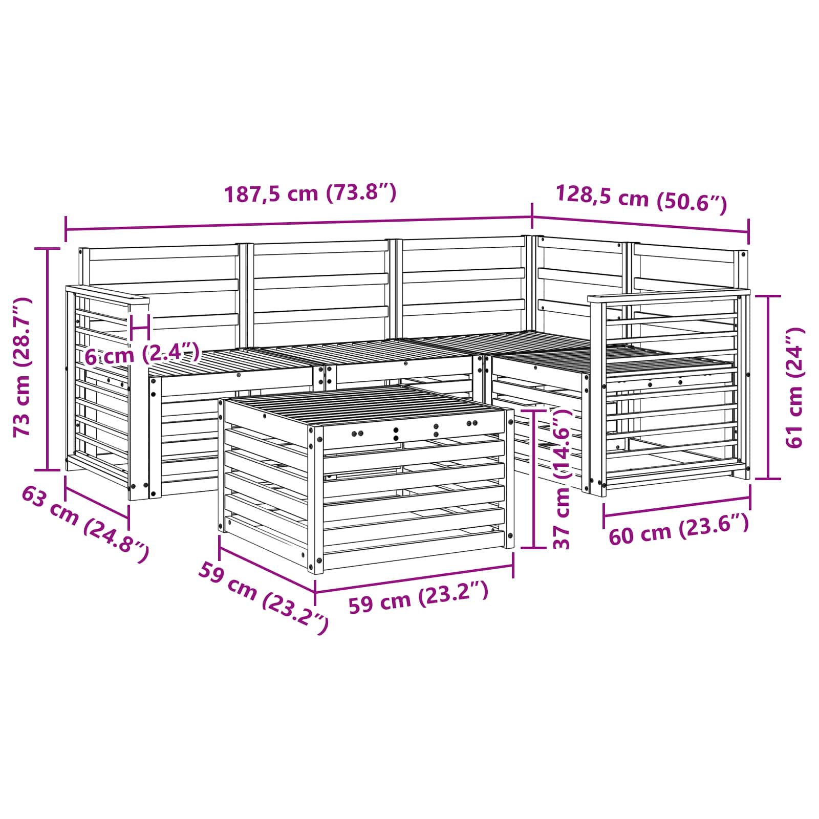 Σειρά Καναπέ Εξωτερικού 5 pcs Λευκό 59 x 59 x 37 εκ - Pakobazaar