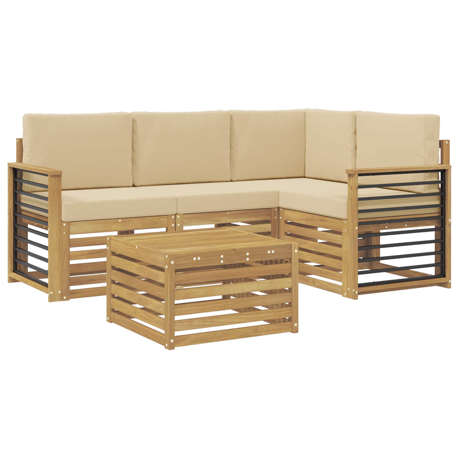 Σειρά Καναπέ Εξωτερικού 5 pcs Λευκό και Μπεζ 59 x 59 x 37 εκ - Pakobazaar